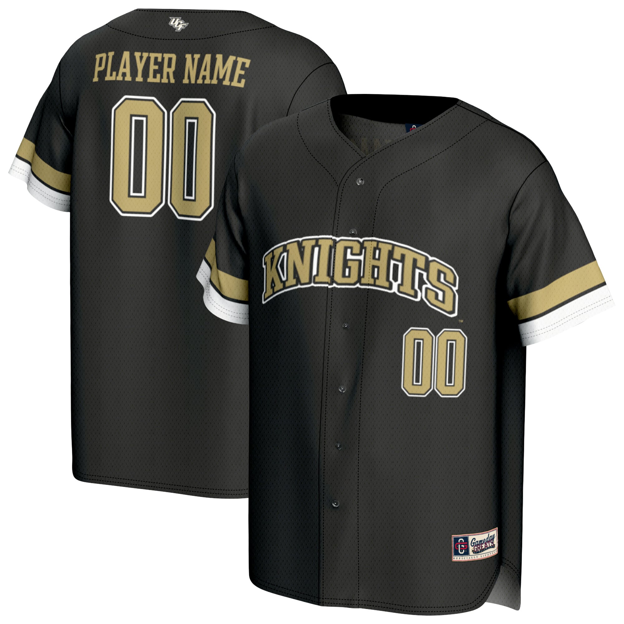 UCF Knights Unisex Lightweight Baseball Jersey Black - front and back view