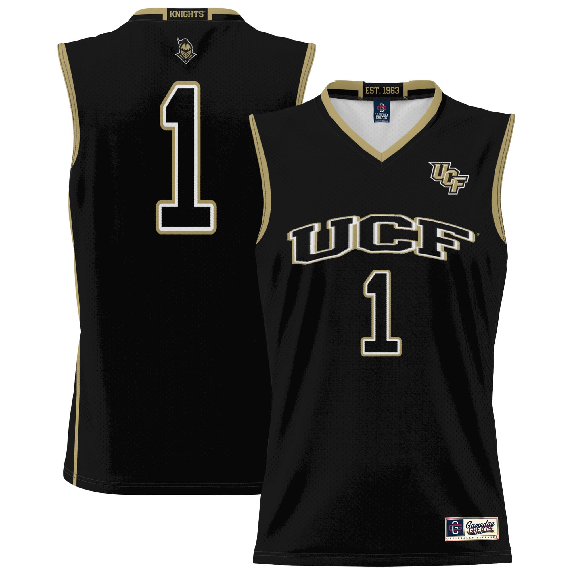 #1 UCF Knights Unisex Lightweight Basketball Jersey Black - front and back view