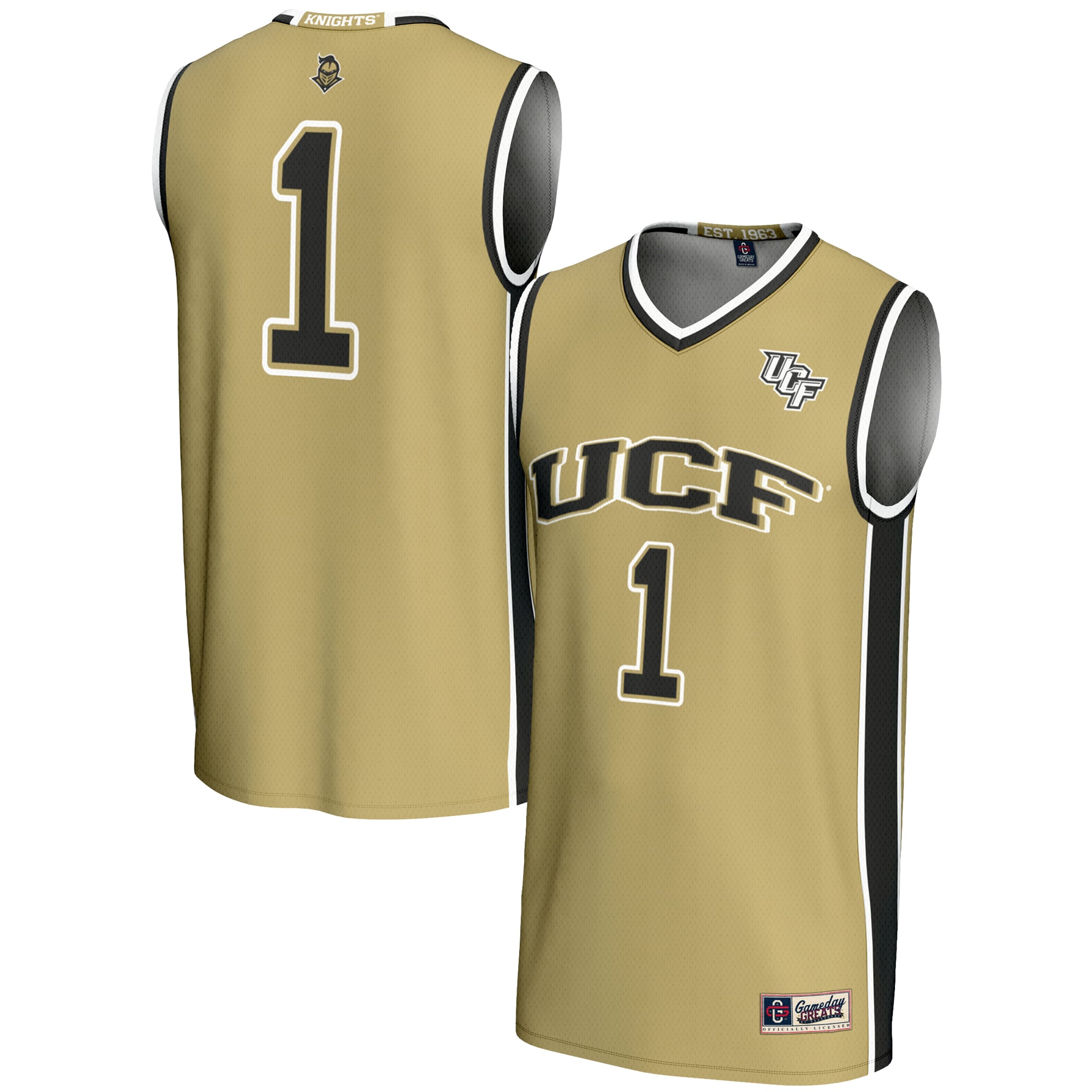 #1 UCF Knights Unisex Lightweight Basketball Jersey Gold - front and back view