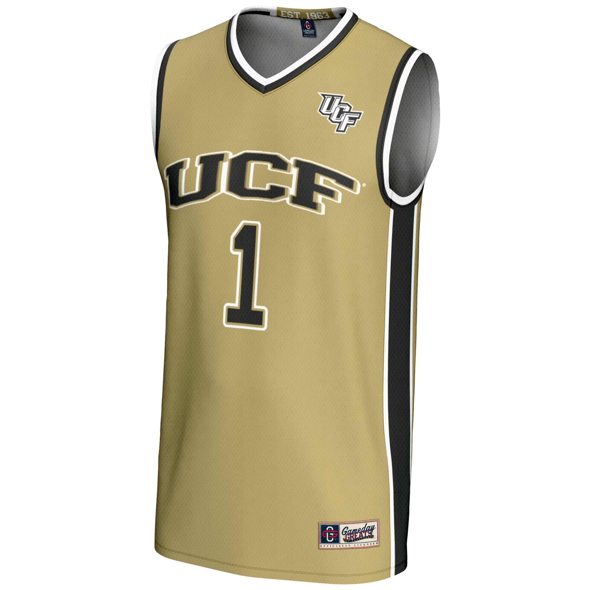 #1 UCF Knights Unisex Lightweight Basketball Jersey Gold - front view