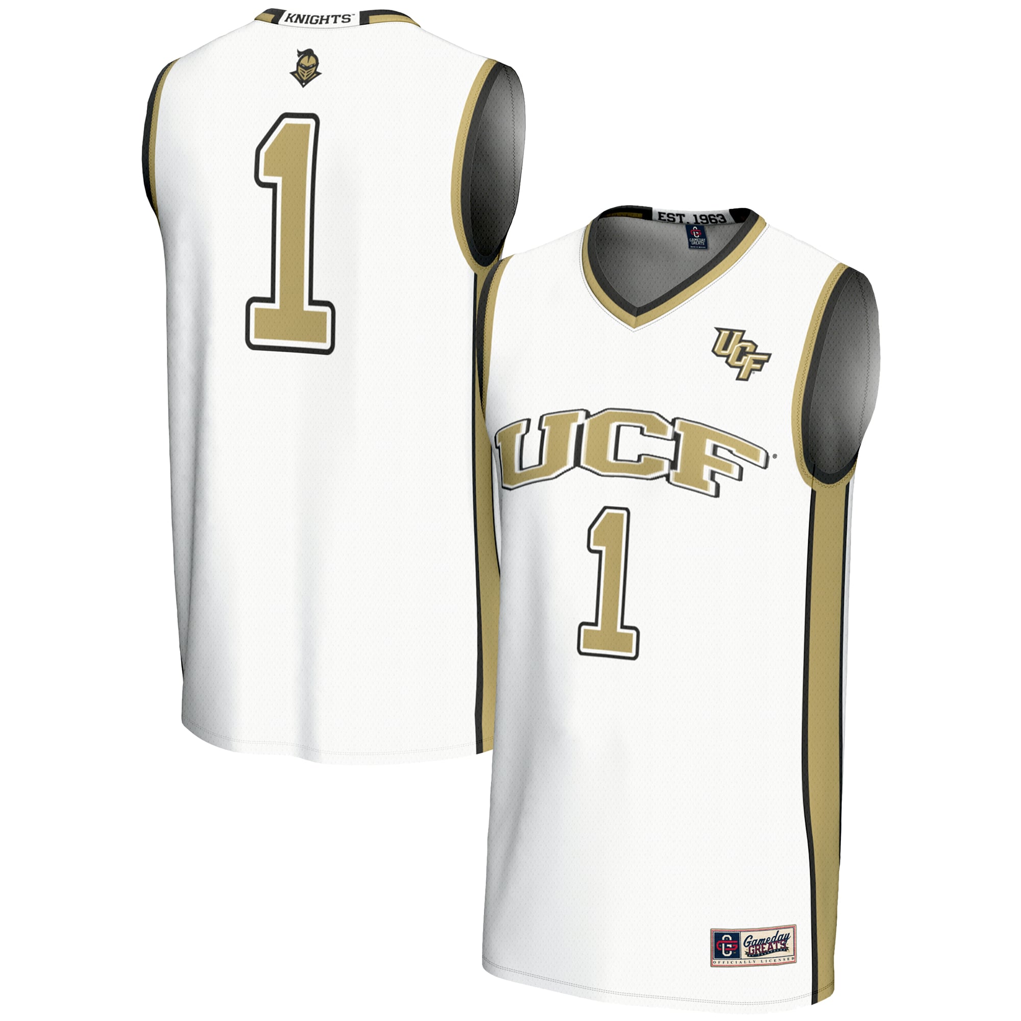#1 UCF Knights Unisex Lightweight Basketball Jersey White - front and back view