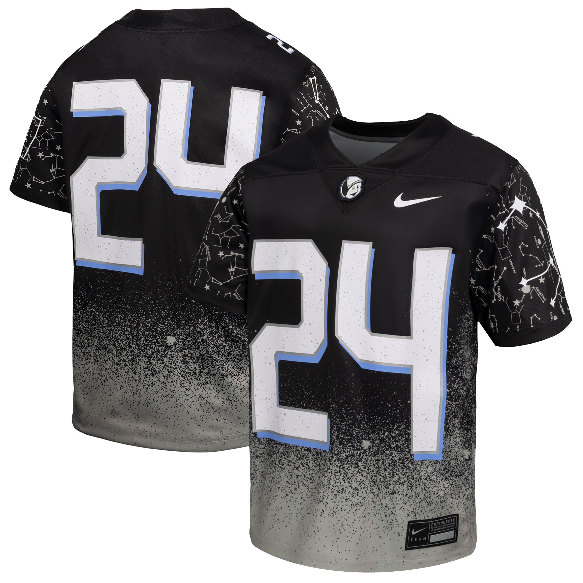 #24 UCF Knights Youth 2024 Space Game Alternate Jersey Black - front and back view