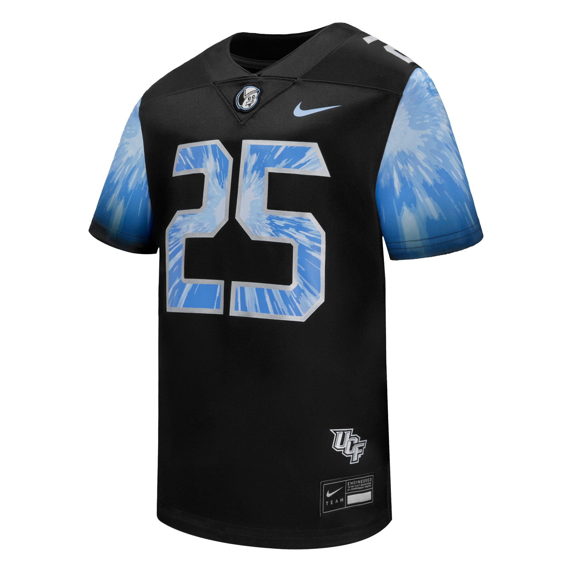 #25 UCF Knights Youth 2025 Space Game Football Jersey Black - front view
