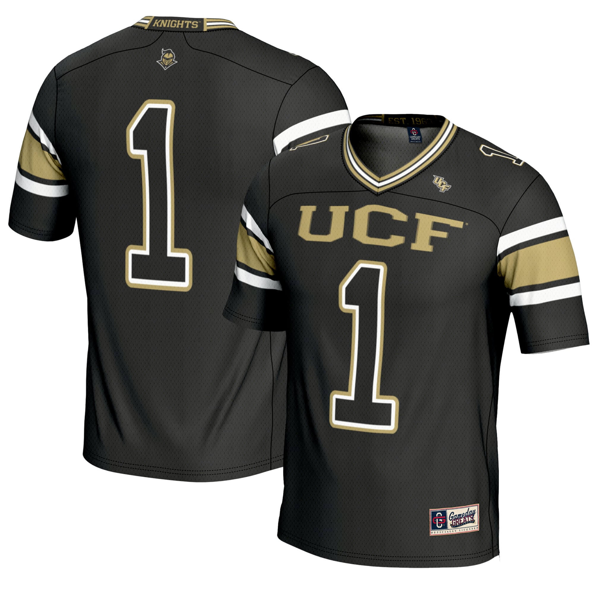 #1 UCF Knights Youth Endzone Football Jersey Black - front and back view