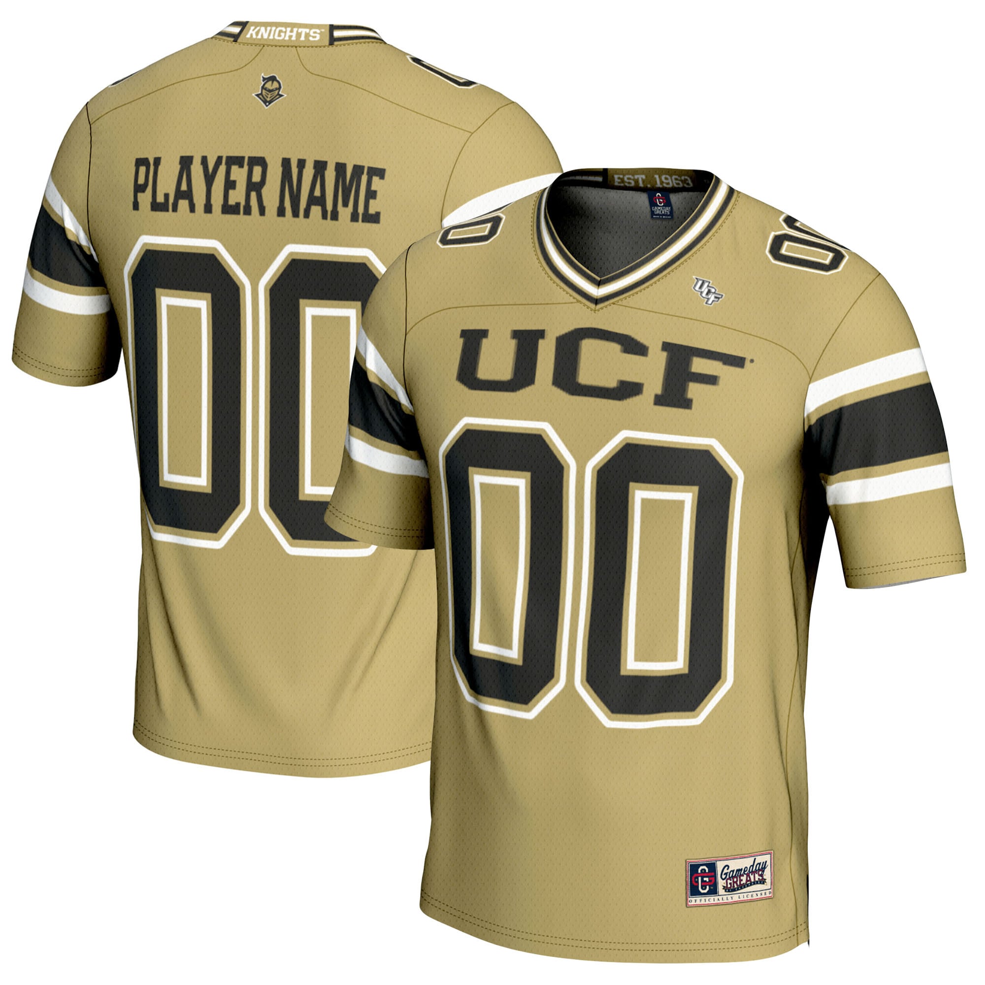 UCF Knights Youth Football Jersey Gold - front and back view
