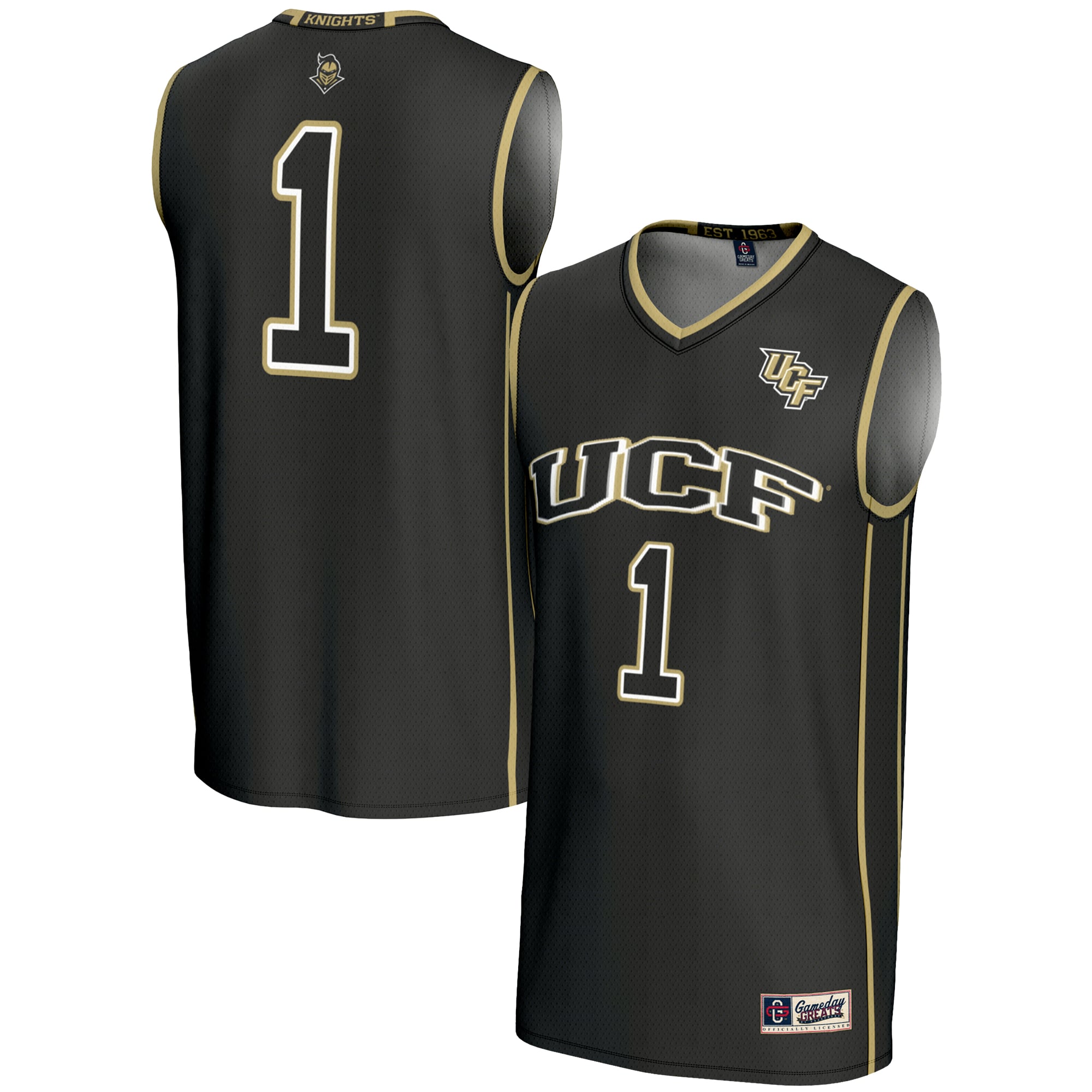 #1 UCF Knights Youth Lightweight Basketball Jersey Black - front and back view
