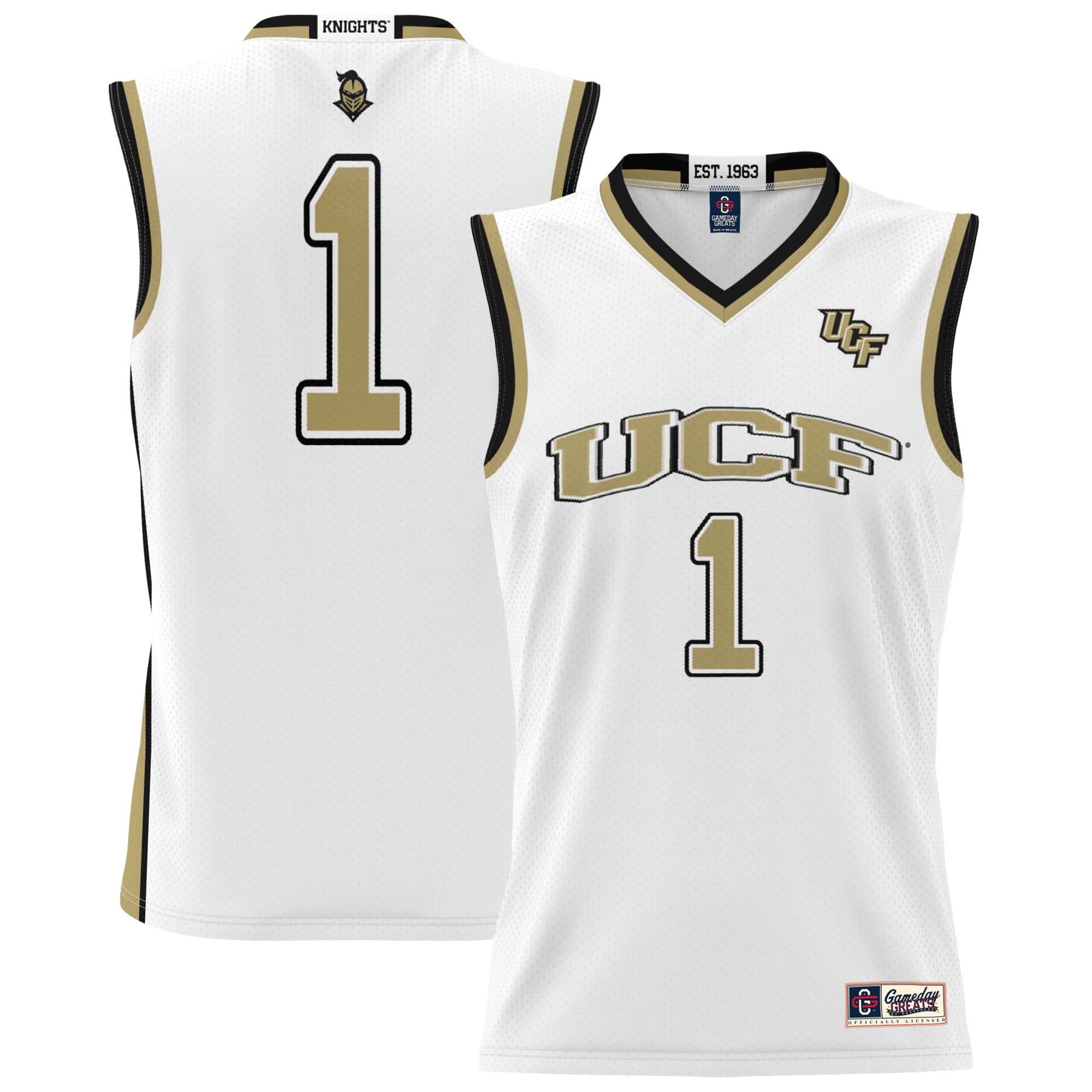 #1 UCF Knights Youth Lightweight Basketball Jersey White - front and back view