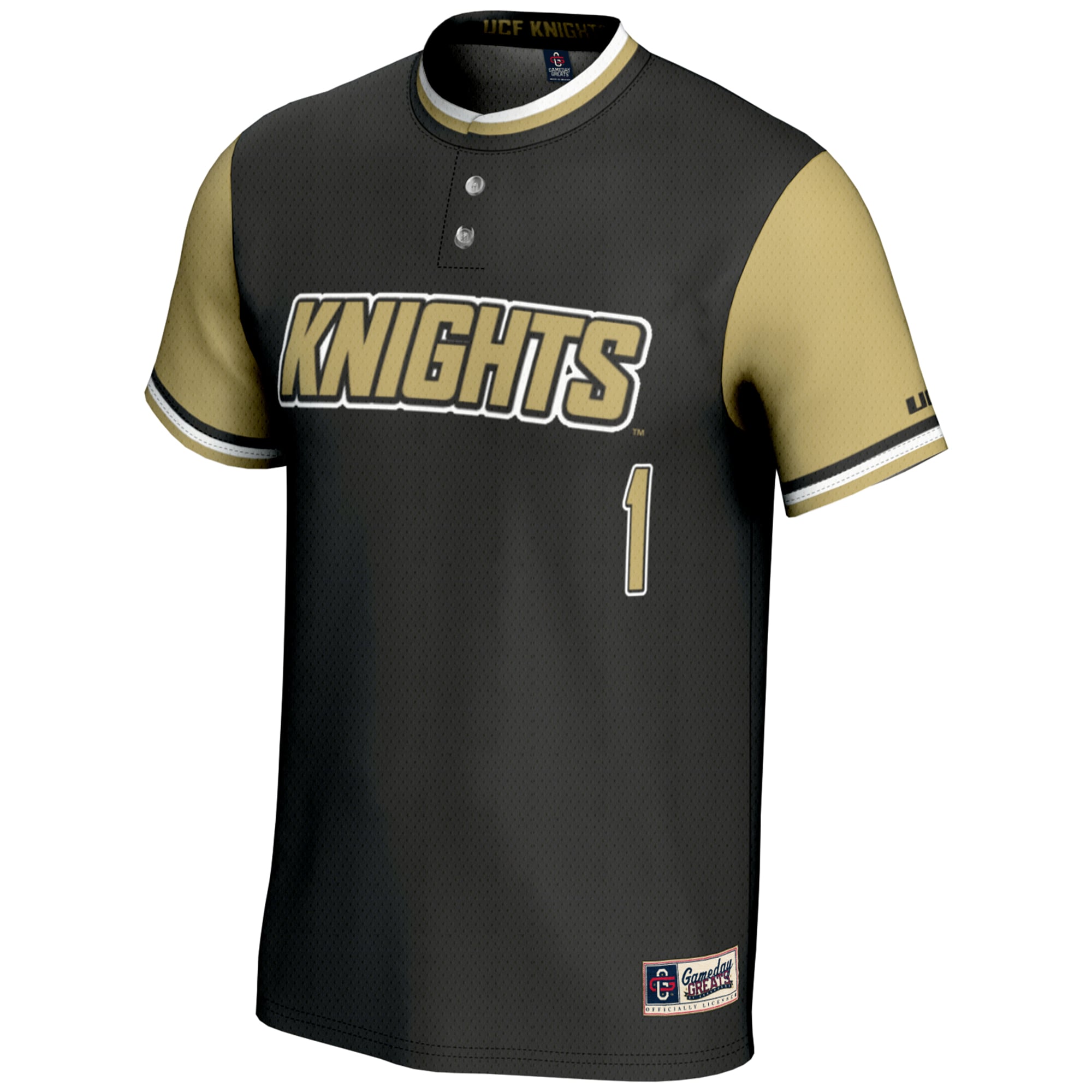 #1 UCF Knights Youth Lightweight Softball Jersey Black - front view