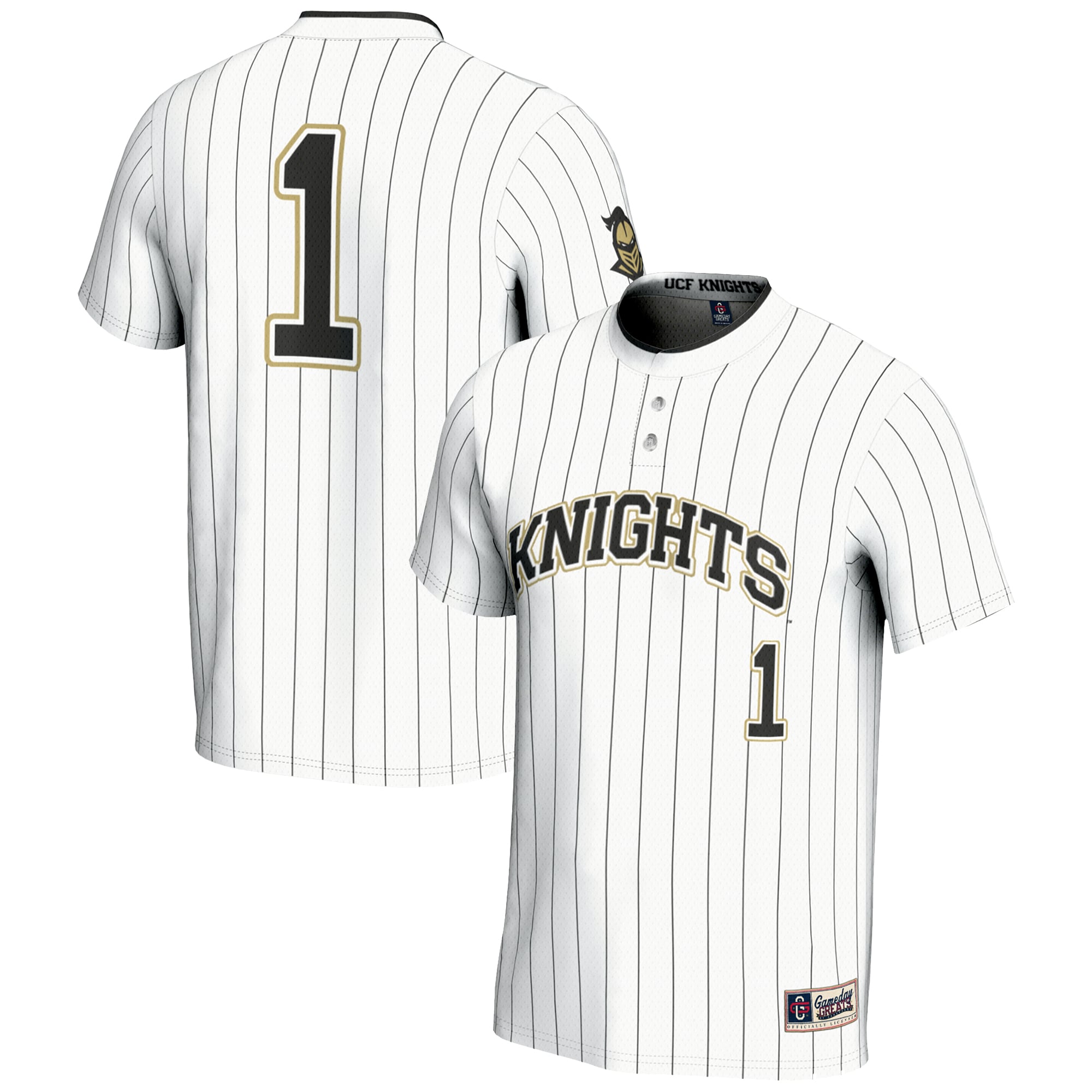 #1 UCF Knights Youth Lightweight Softball Jersey White - front and back view