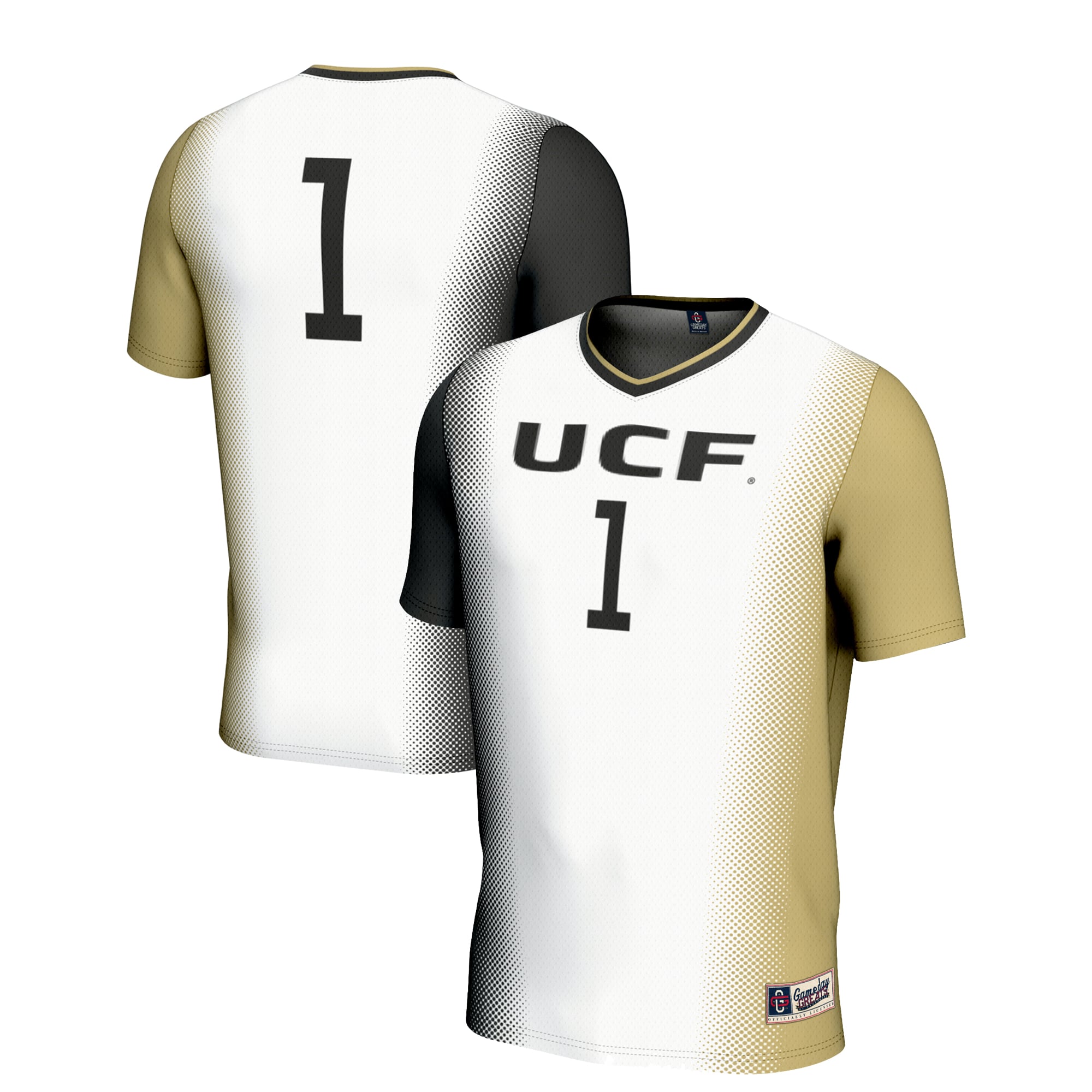 #1 UCF Knights Youth Lightweight Women's Soccer Jersey White - front and back view
