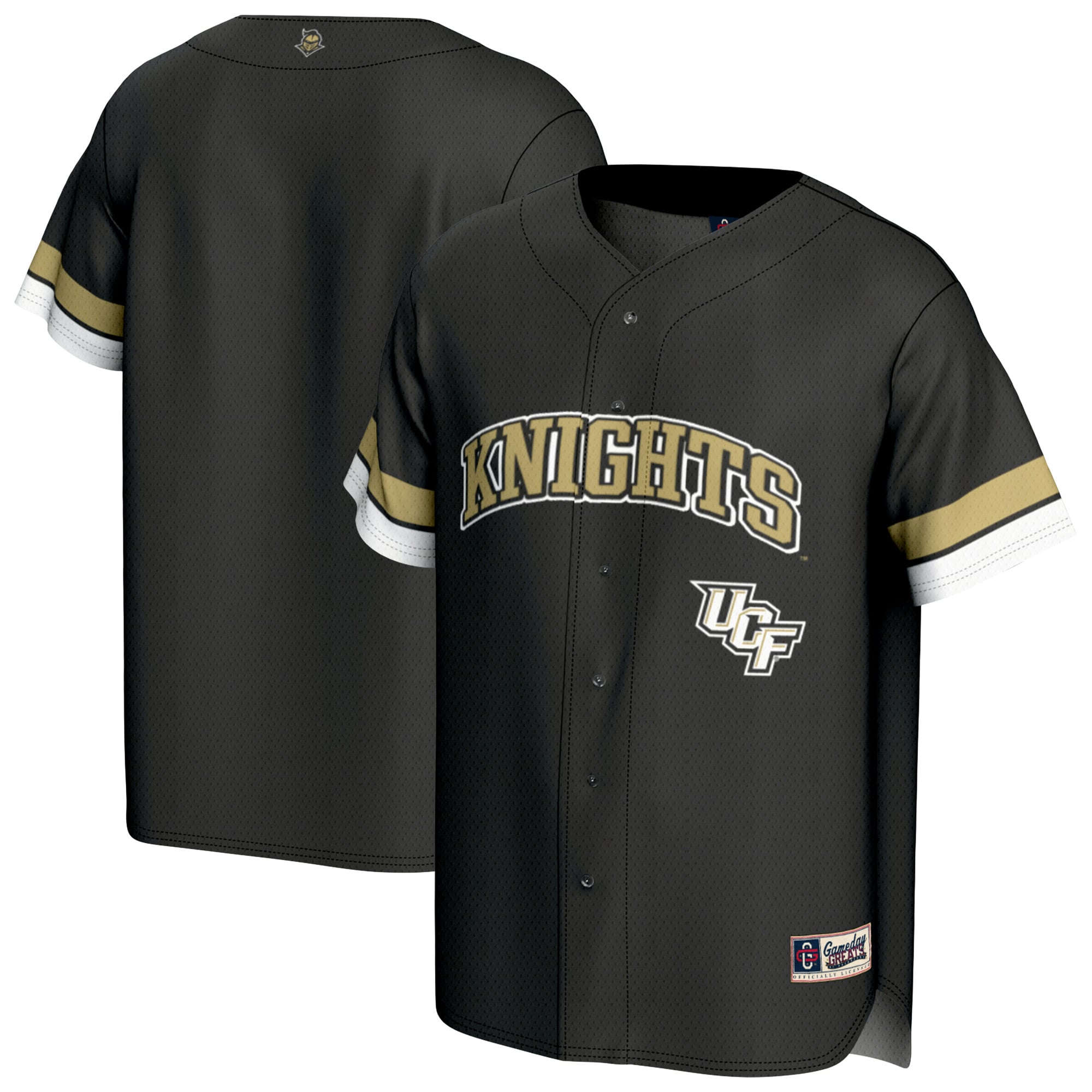 UCF Knights Youth Spirit Baseball Jersey Black - front and back view