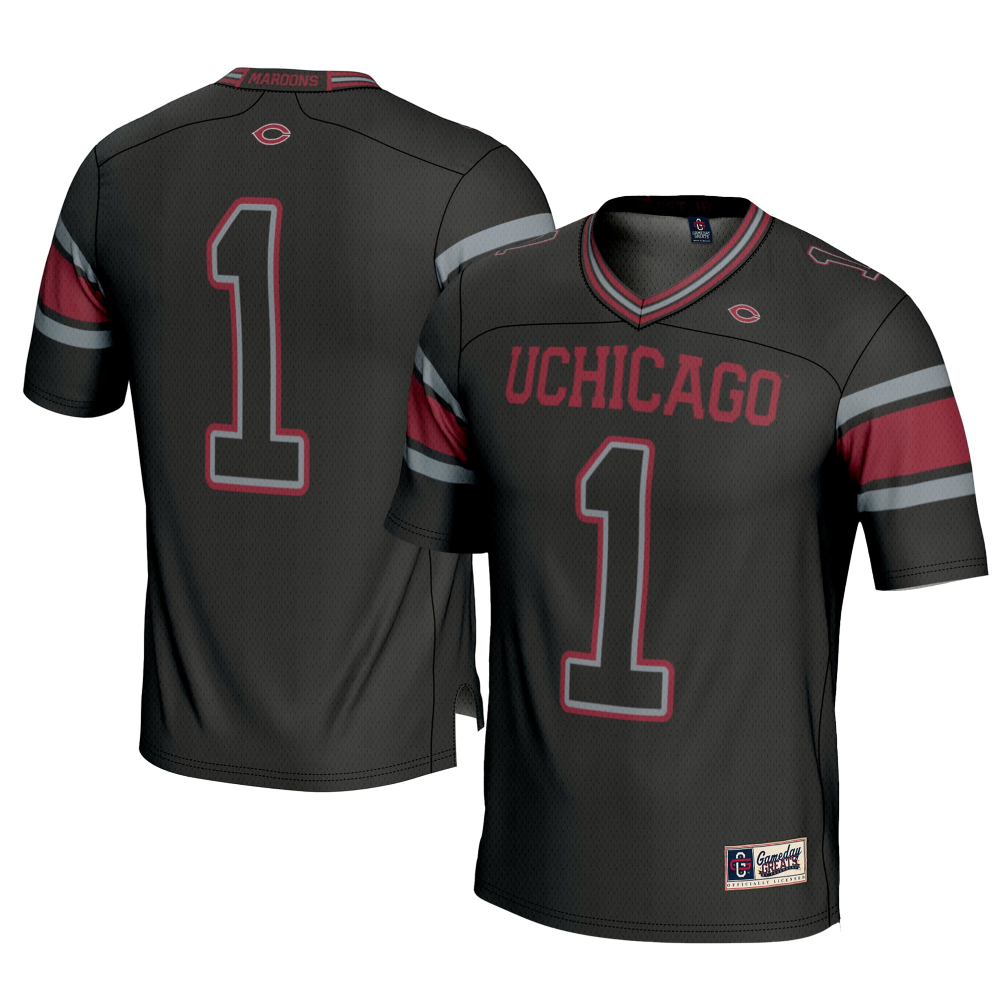 #1 UChicago Maroons Football Jersey Black - front and back view