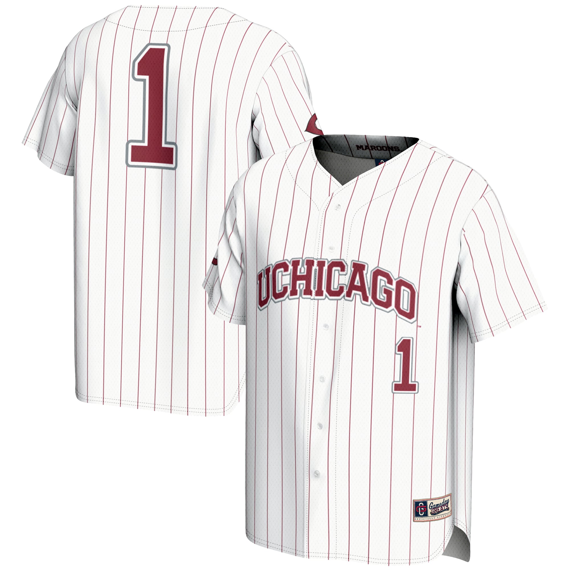 #1 UChicago Maroons Lightweight Baseball Fashion Jersey White - front and back view