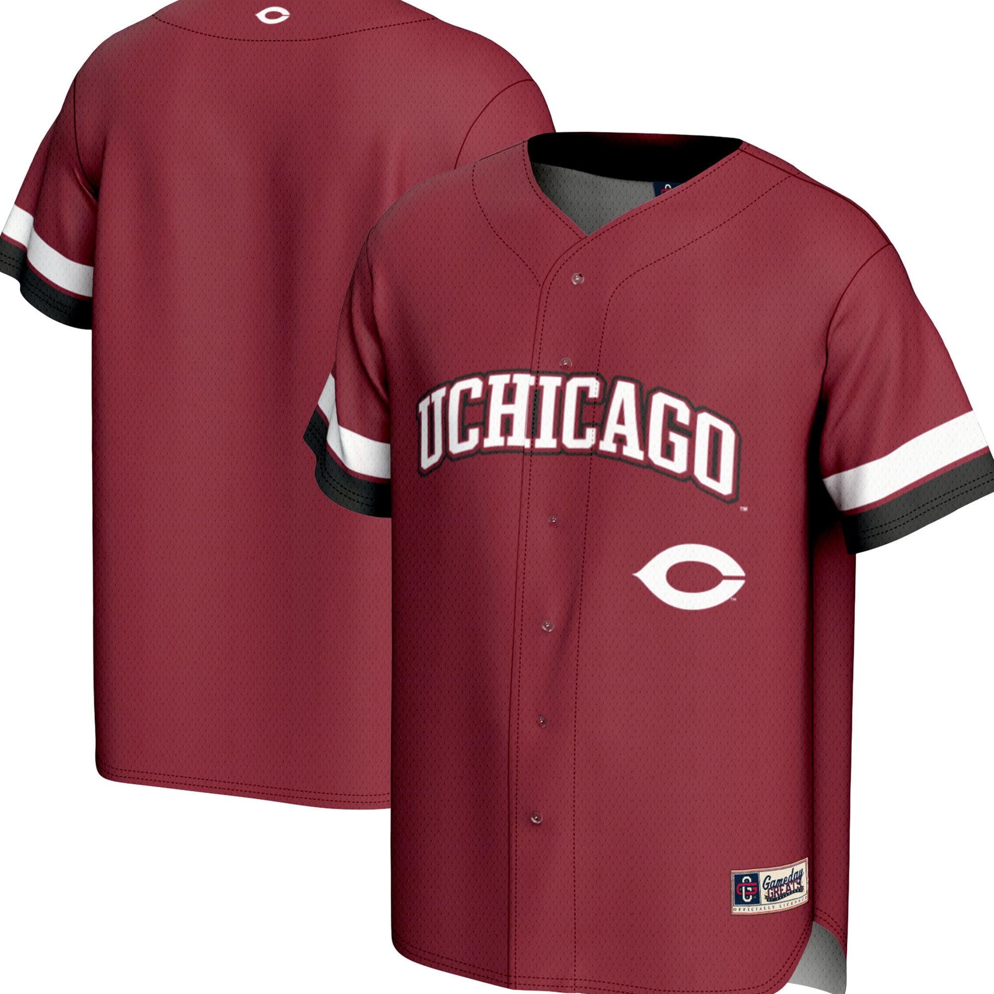 UChicago Maroons Spirit Baseball Jersey Maroon - front and back view