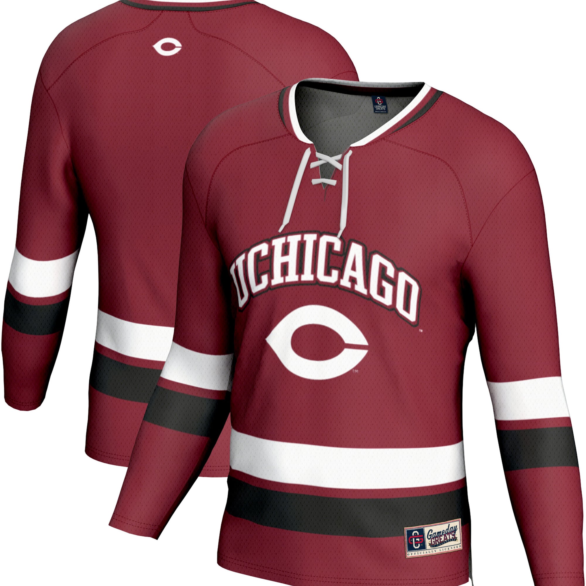 UChicago Maroons Spirit Hockey Jersey Maroon - front and back view