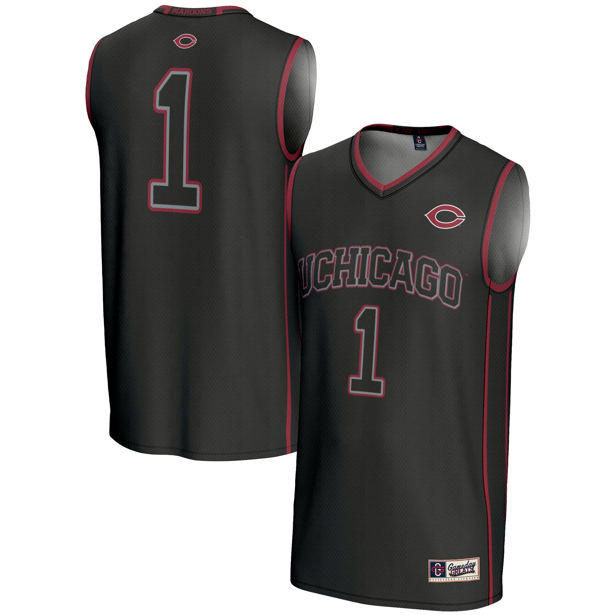 #1 UChicago Maroons Unisex Lightweight Basketball Jersey Black - front and back view