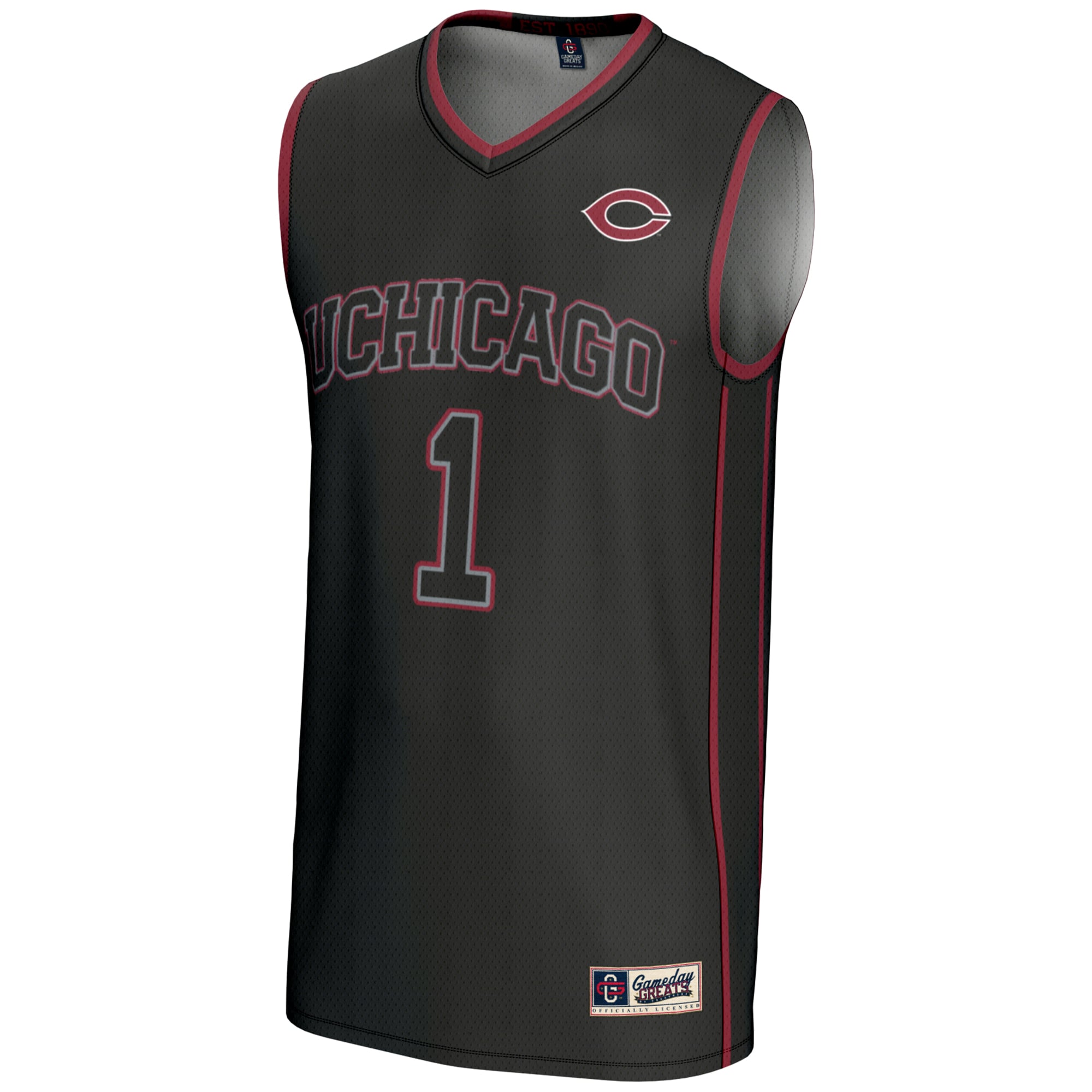 #1 UChicago Maroons Unisex Lightweight Basketball Jersey Black - front view
