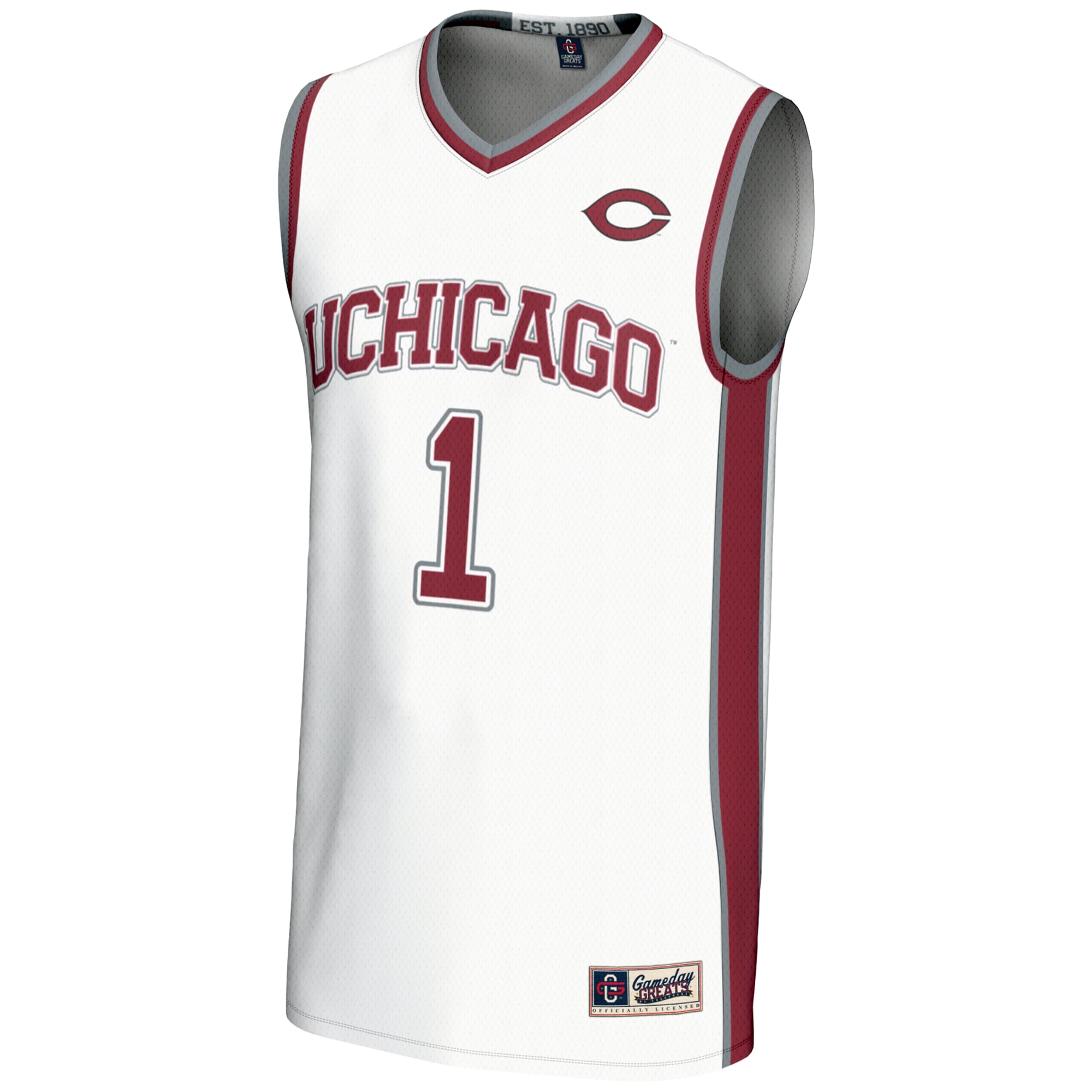 #1 UChicago Maroons Unisex Lightweight Basketball Jersey White - front view