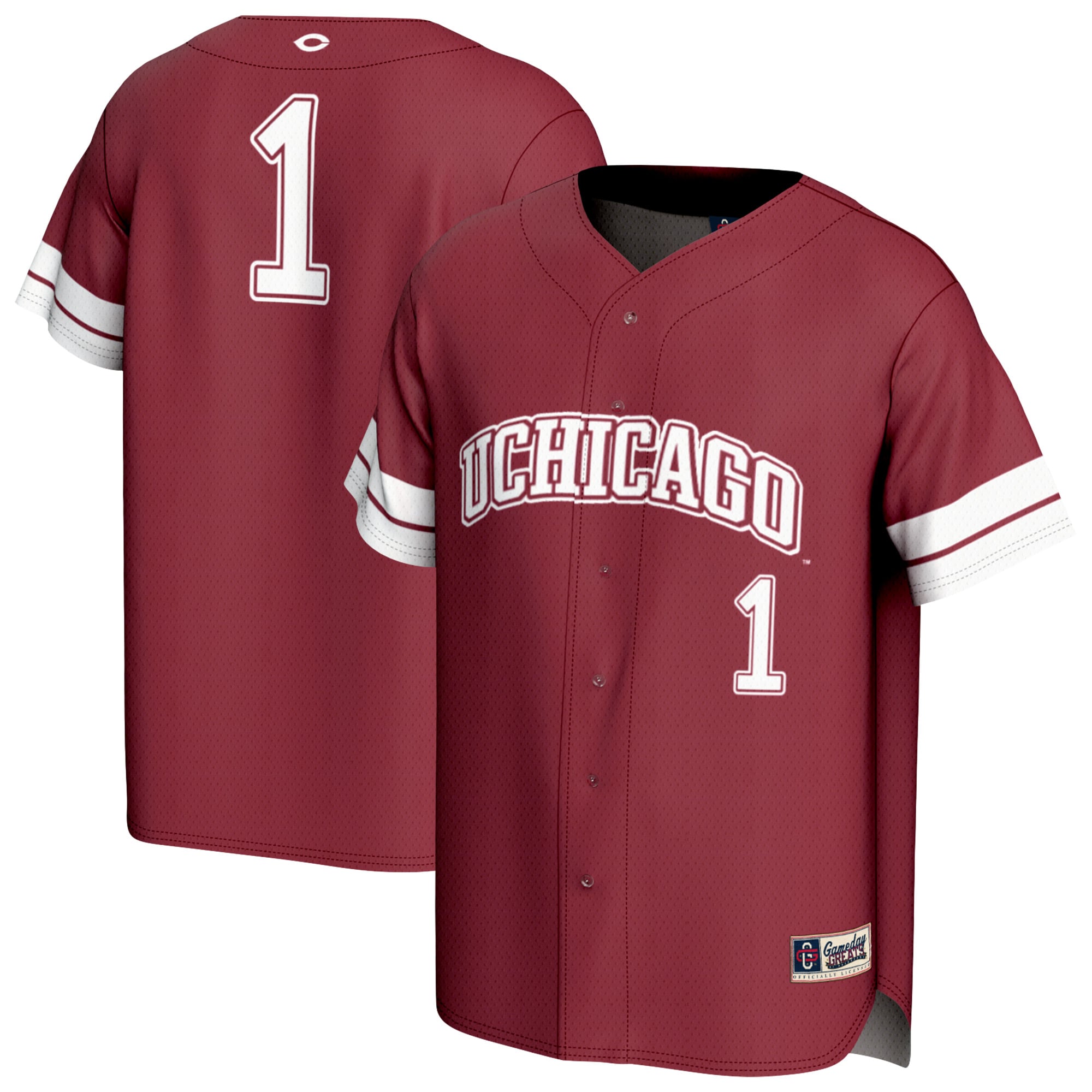 #1 UChicago Maroons Unisex Lightweight Collegiate Baseball Fashion Jersey - front and back view