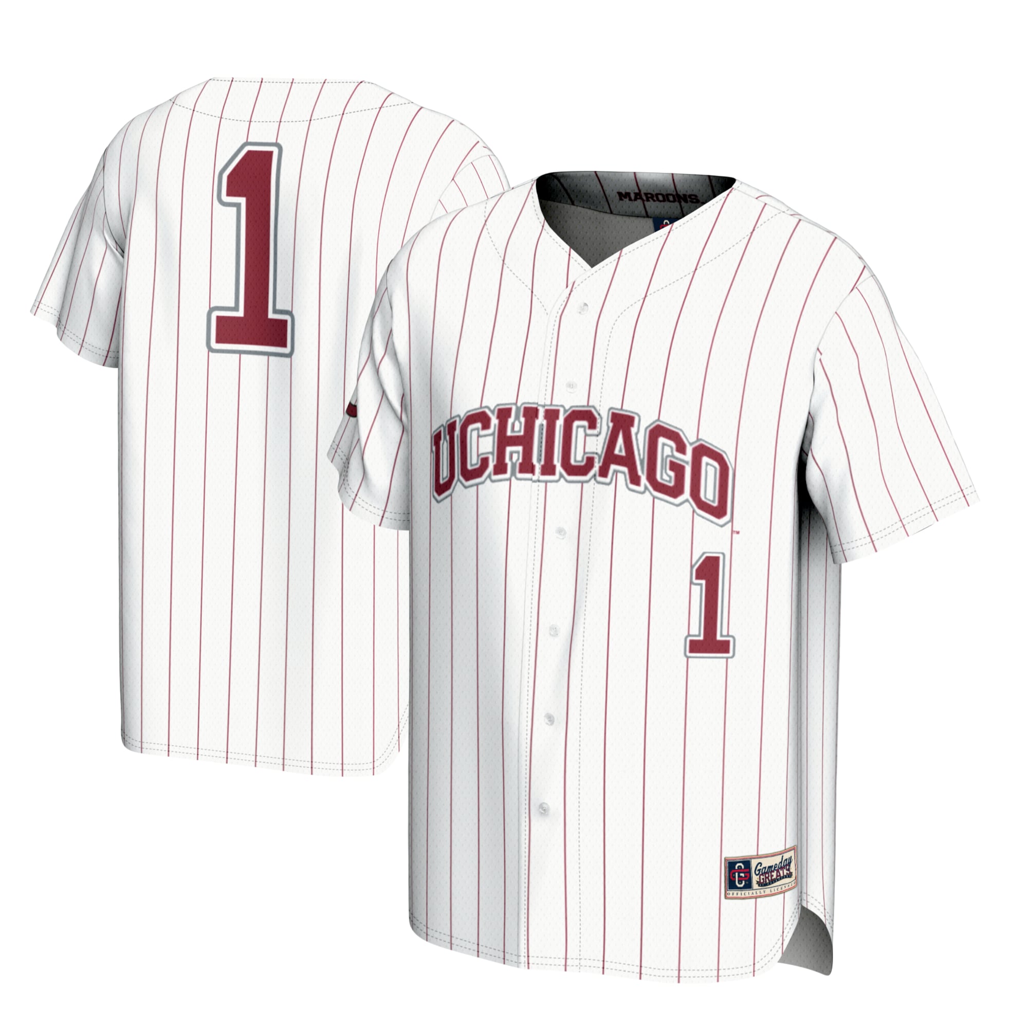 #1 UChicago Maroons Youth Lightweight Baseball Fashion Jersey White - front and back view