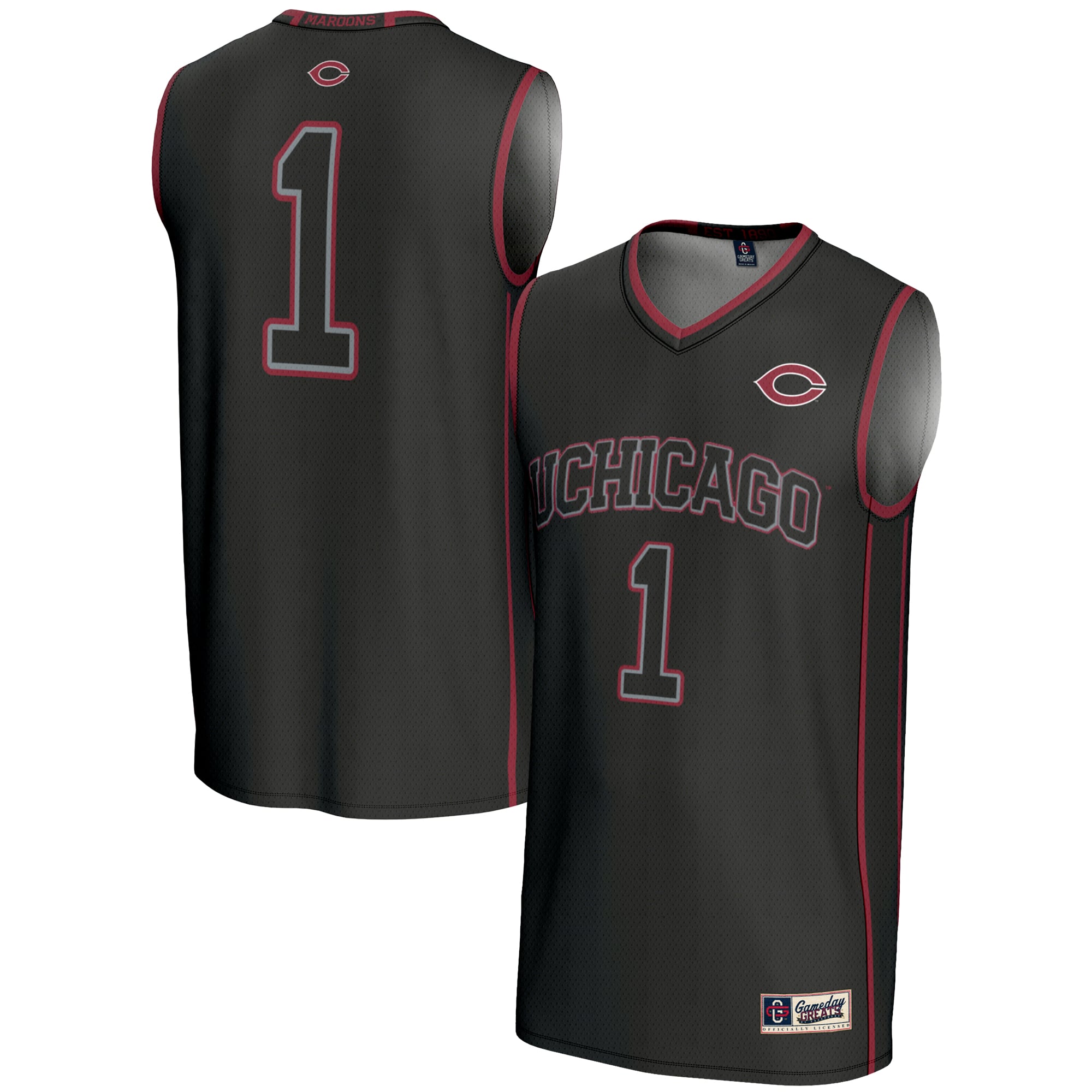 #1 UChicago Maroons Youth Lightweight Basketball Jersey Black - front and back view