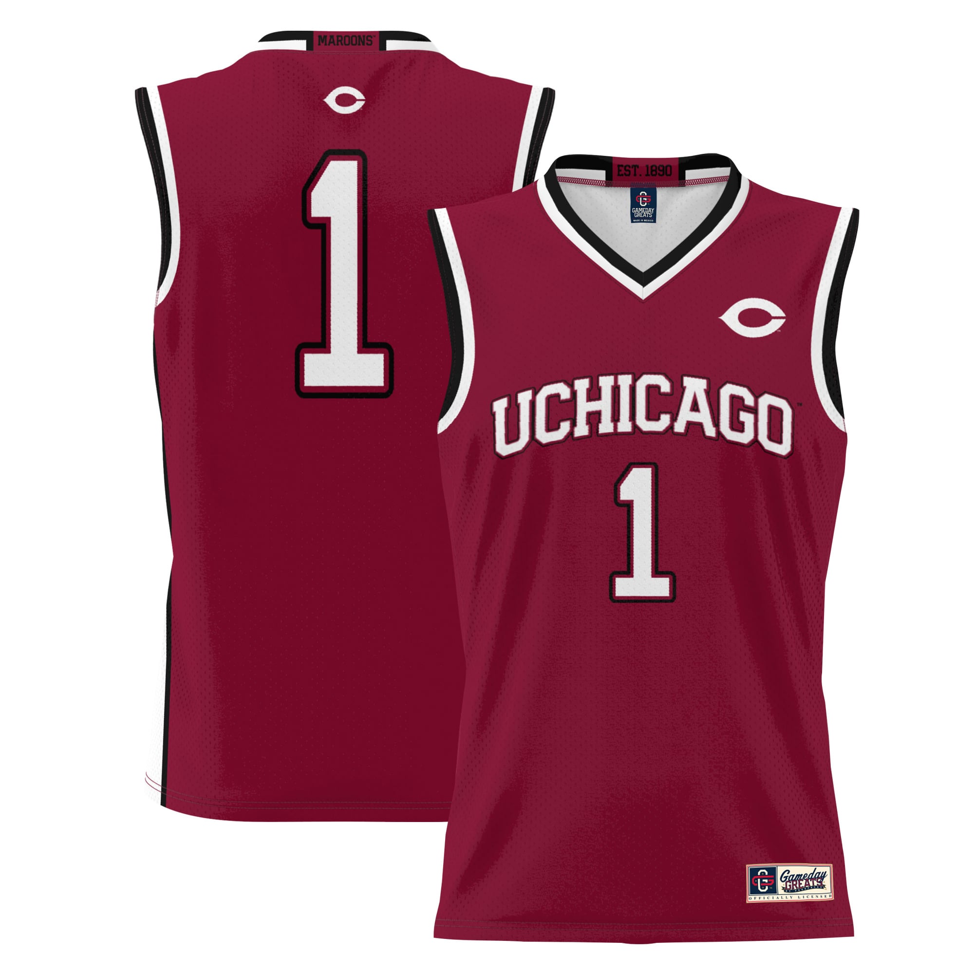#1 UChicago Maroons Youth Lightweight Basketball Jersey Maroon - front and back view