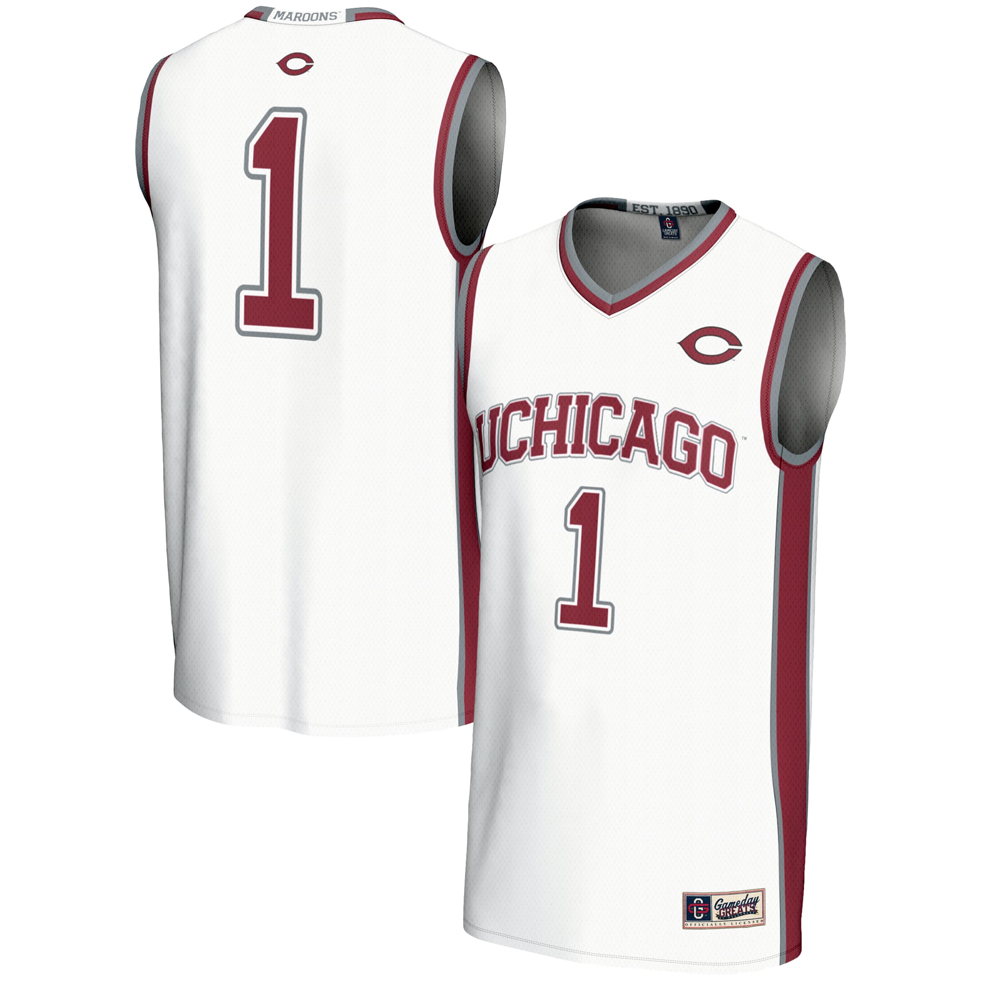 #1 UChicago Maroons Youth Lightweight Basketball Jersey White - front and back view