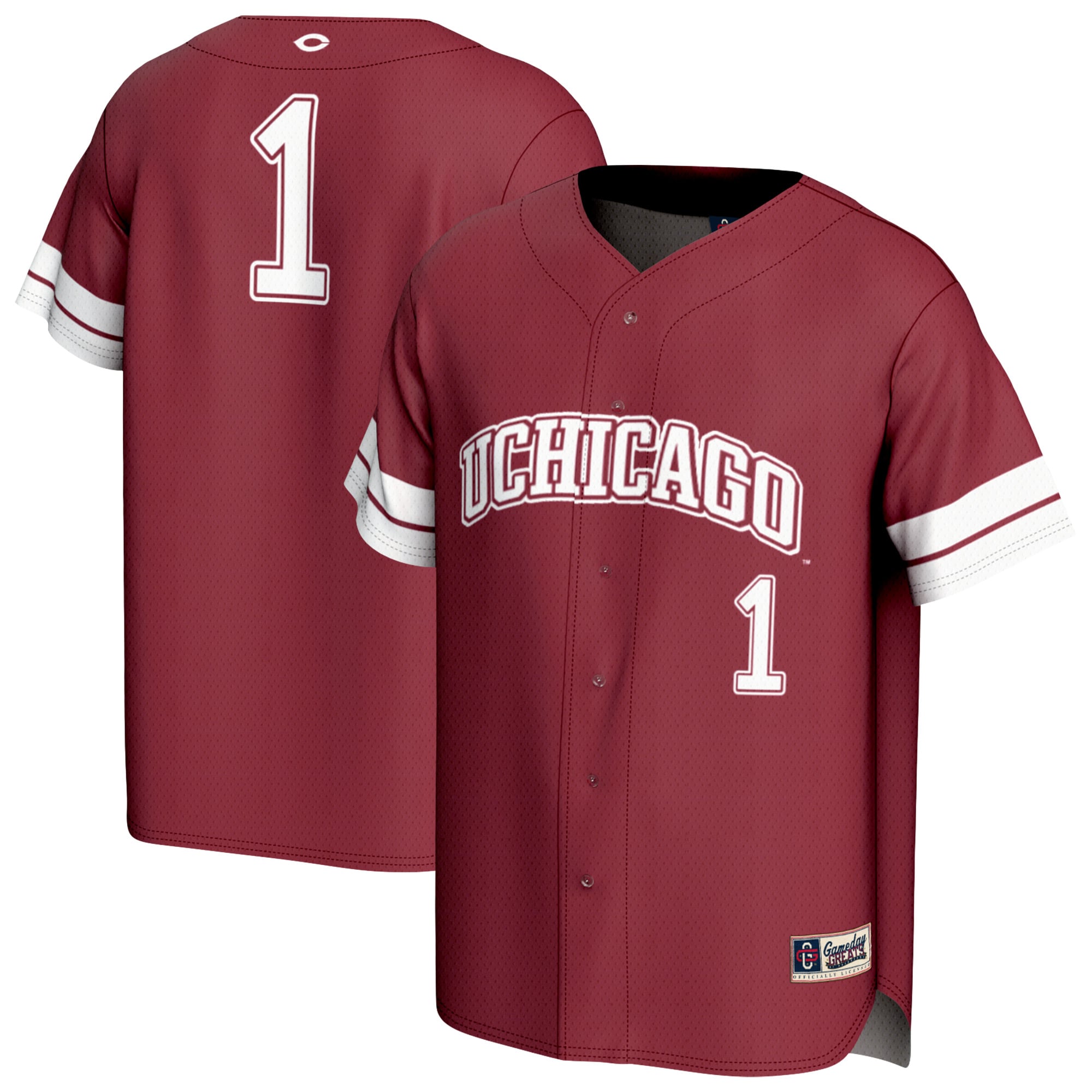 #1 UChicago Maroons Youth Lightweight Collegiate Baseball Fashion Jersey - front and back view