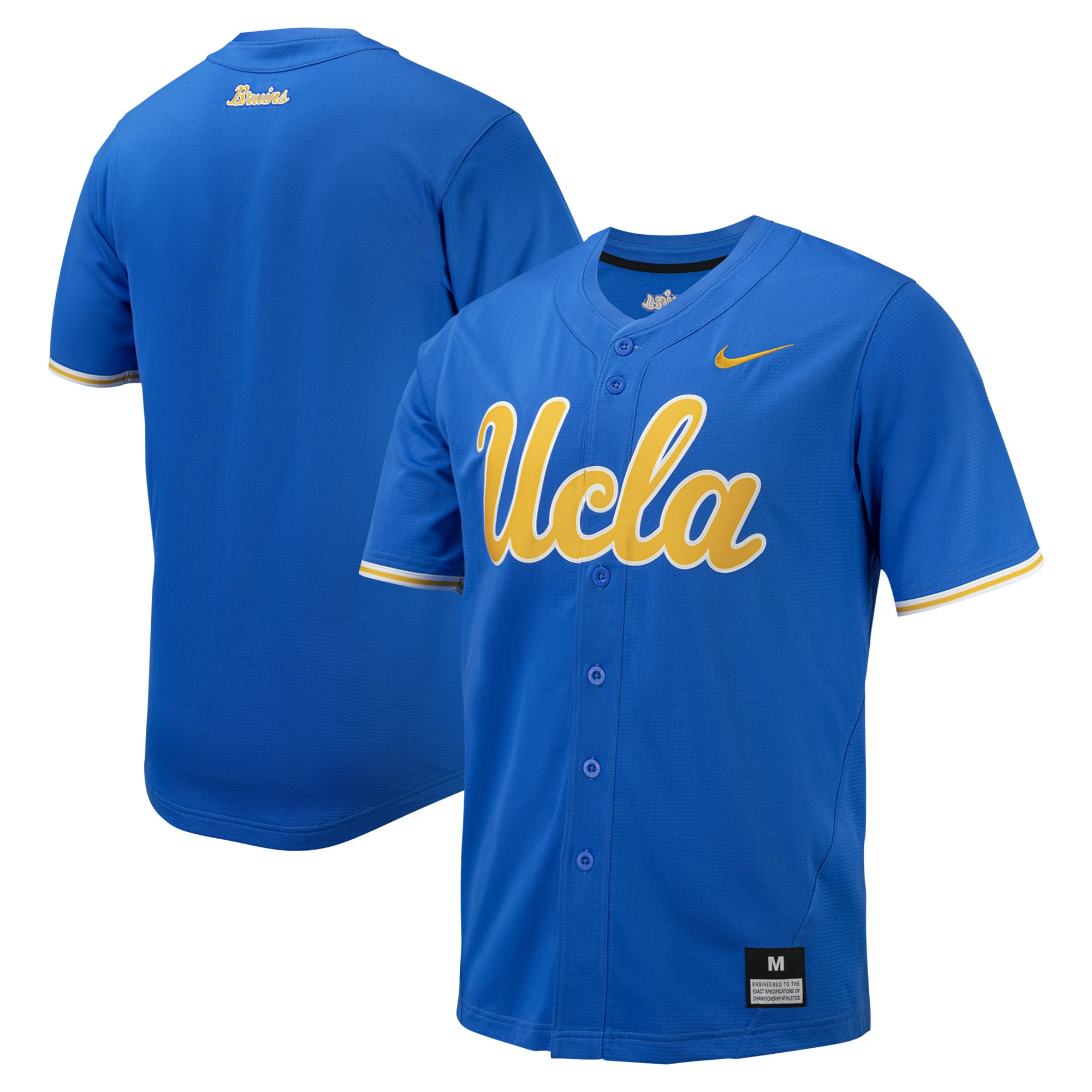 UCLA Bruins Full-Button Baseball Jersey Blue - front and back view