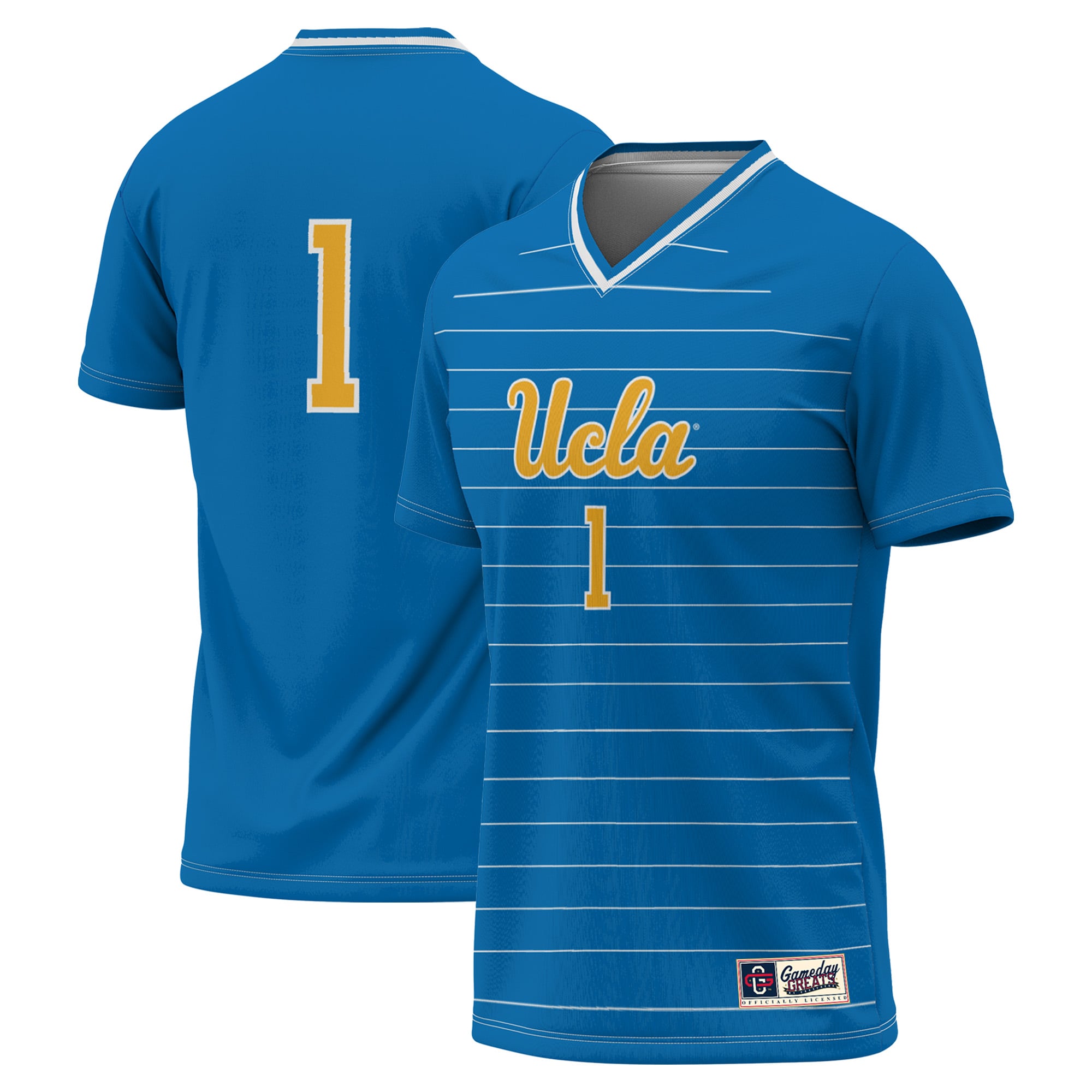 #1 UCLA Bruins Lightweight Soccer Fashion Jersey Blue - front and back view