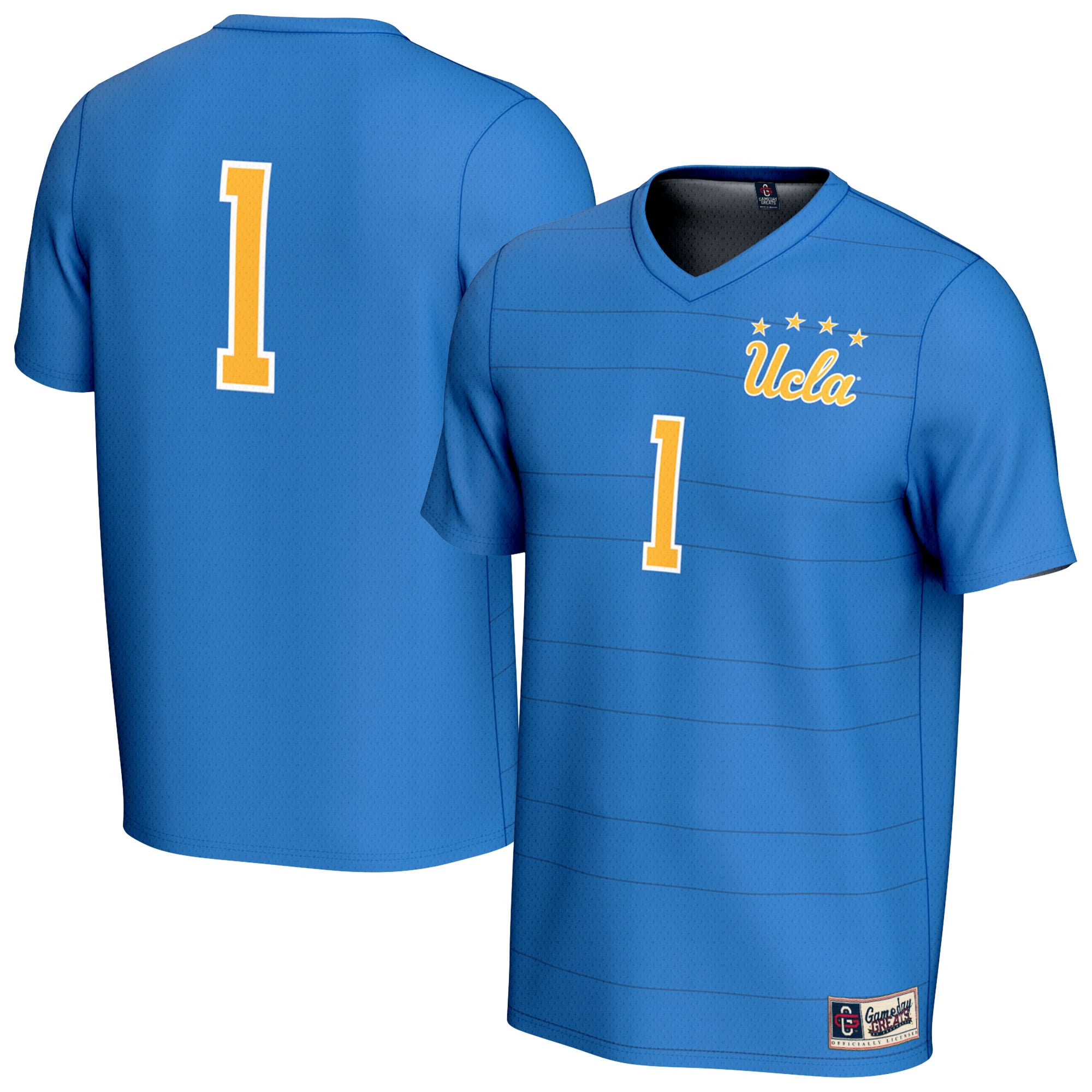 #1 UCLA Bruins Unisex Collegiate Men's Soccer Fashion Jersey Blue - front and back view