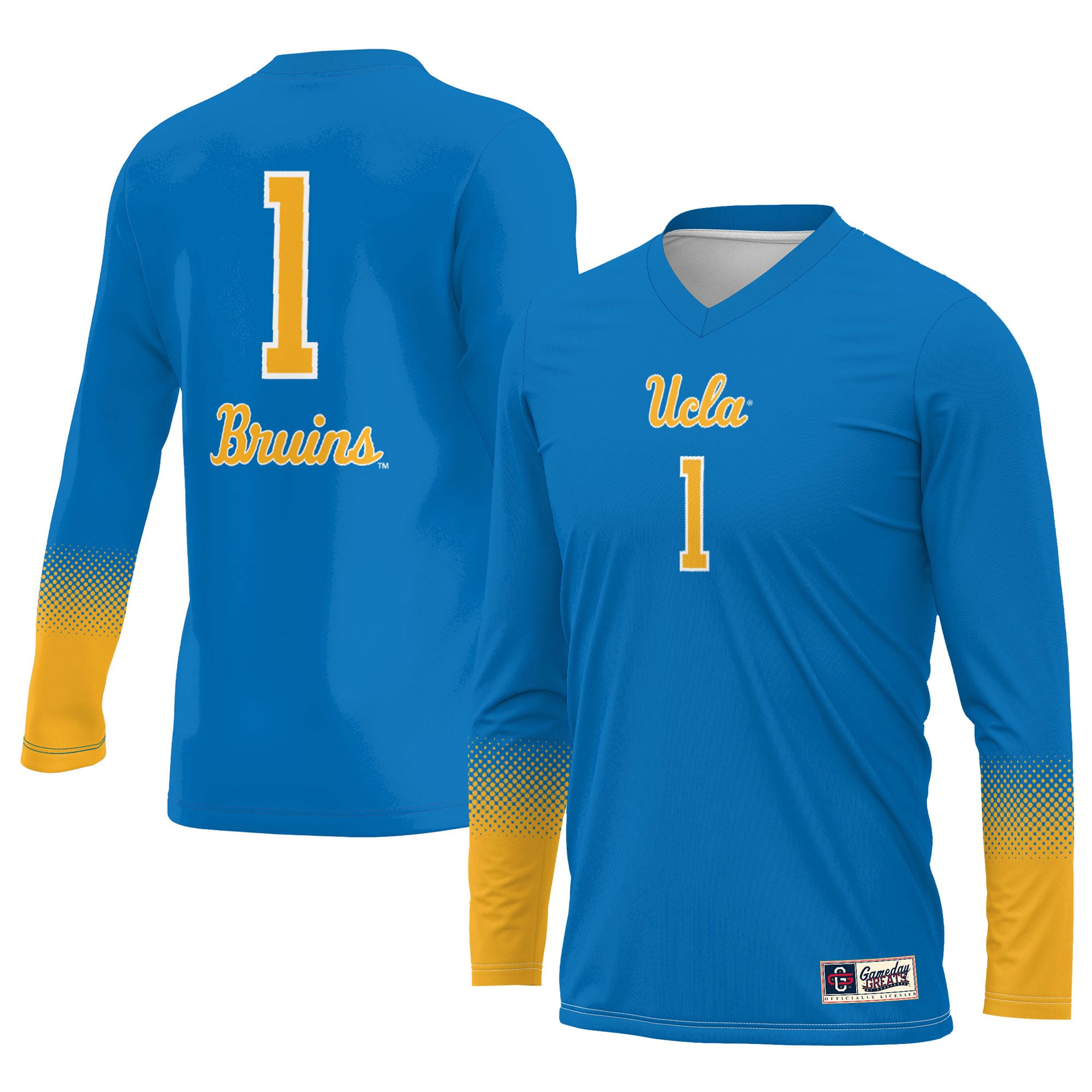 #1 UCLA Bruins Unisex Lightweight Volleyball Jersey Royal - front and back view