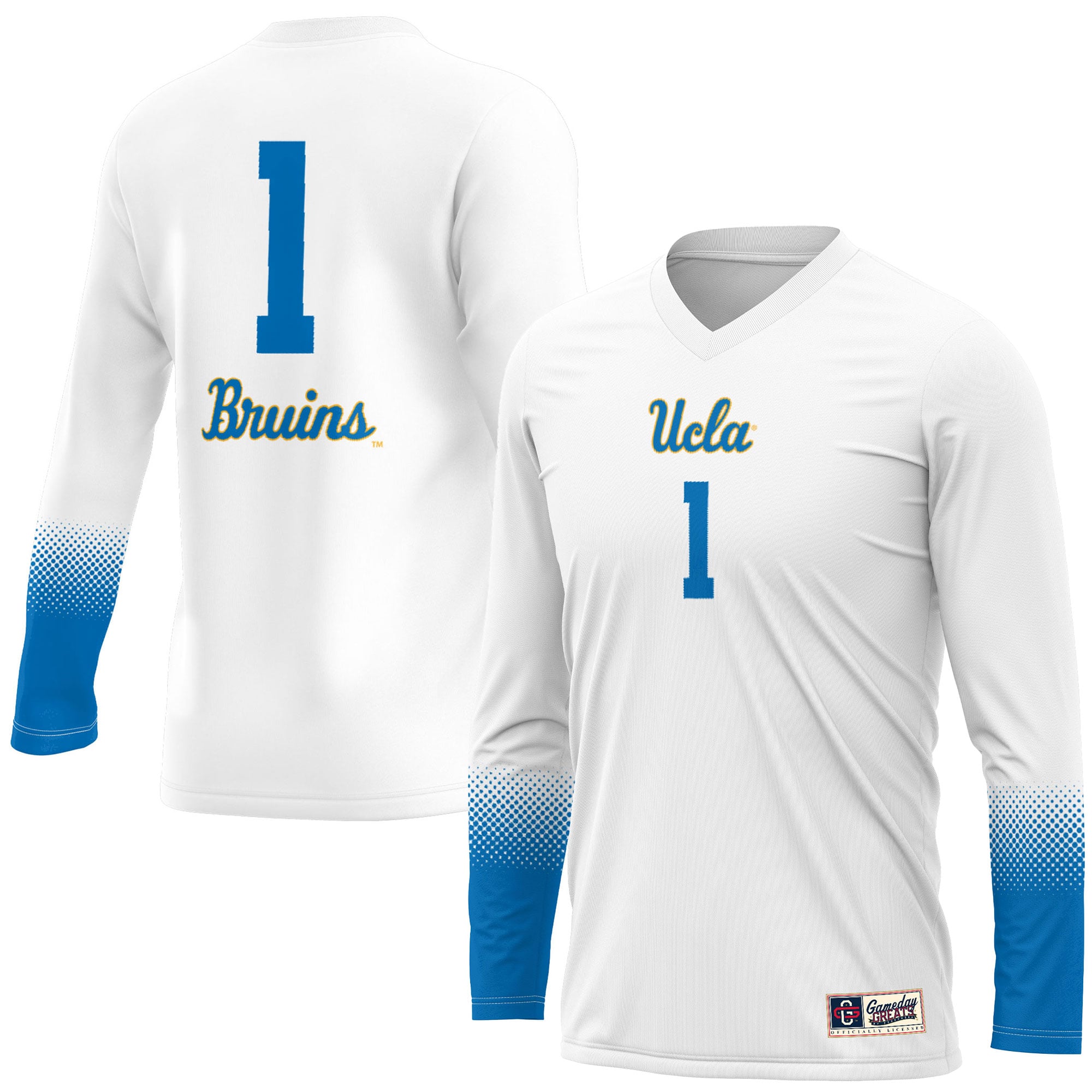 #1 UCLA Bruins Unisex Lightweight Volleyball Jersey White - front and back view