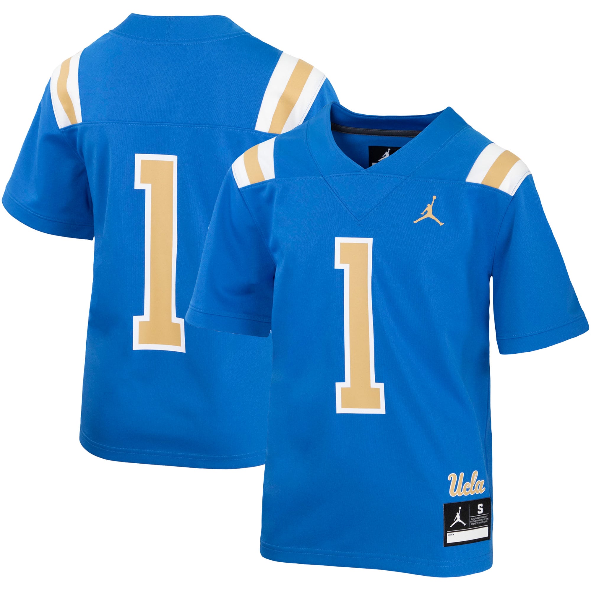 #1 UCLA Bruins Youth Football Jersey Blue - front and back view