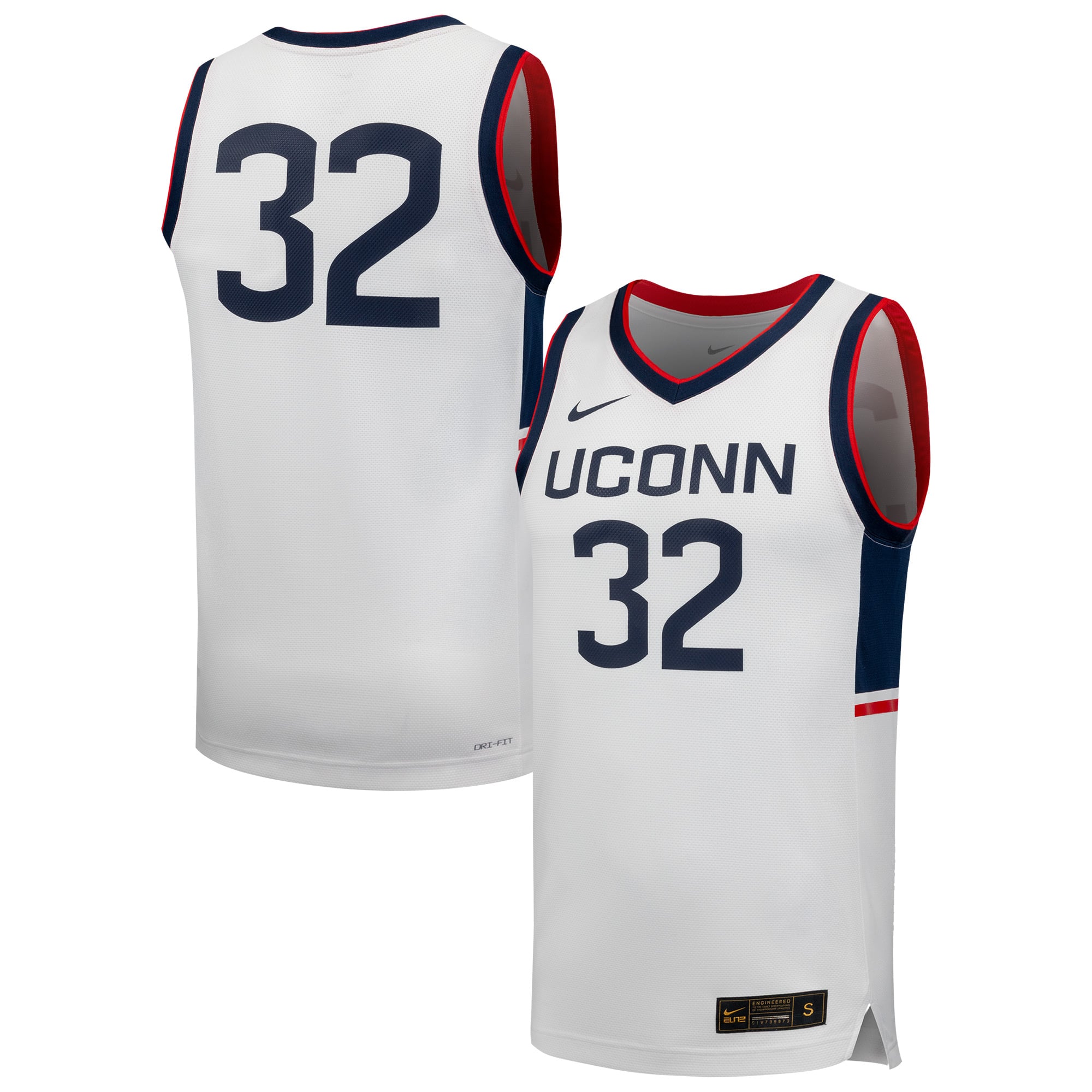 #32 UConn Huskies Basketball Jersey White - front and back view