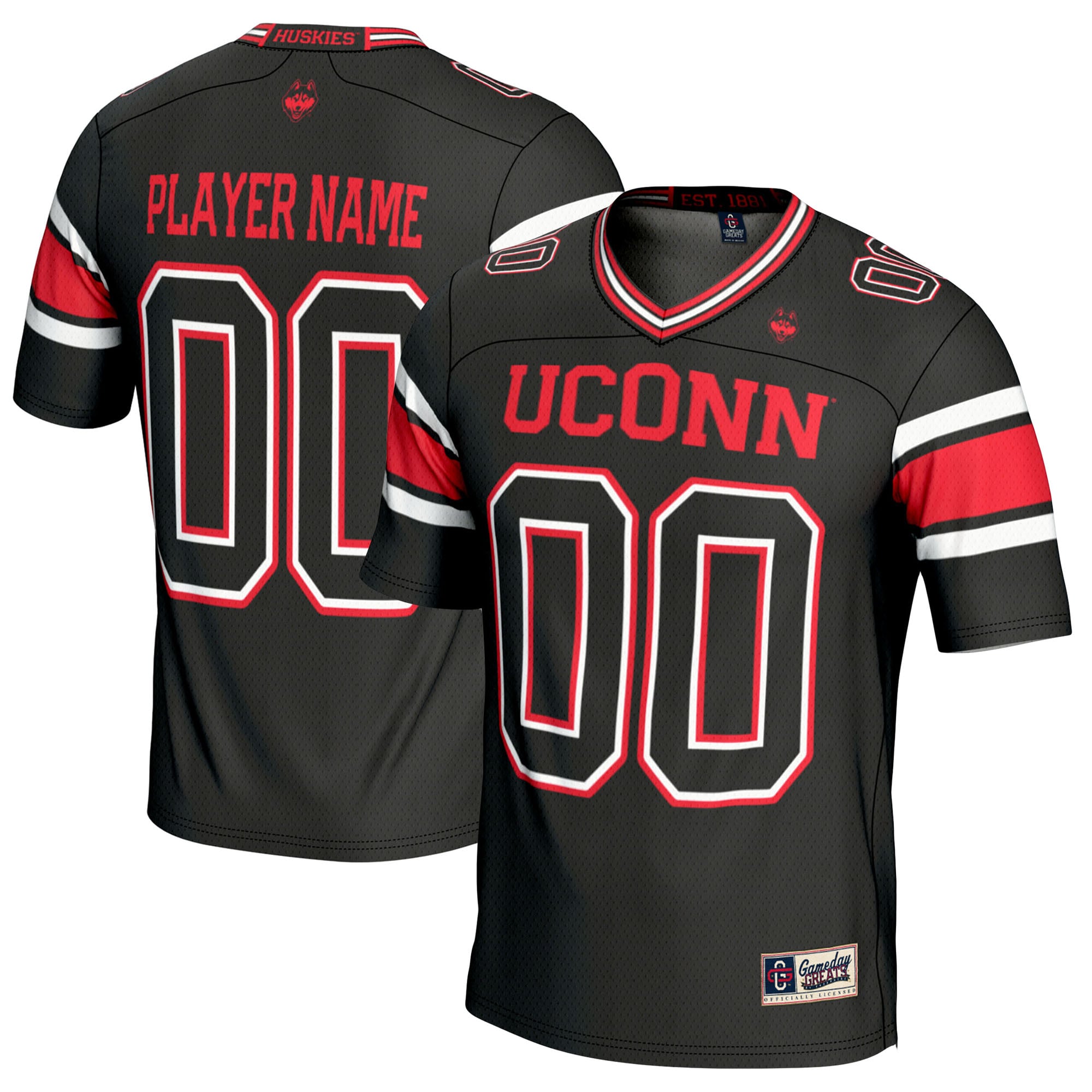 UConn Huskies Football Jersey Black - front and back view