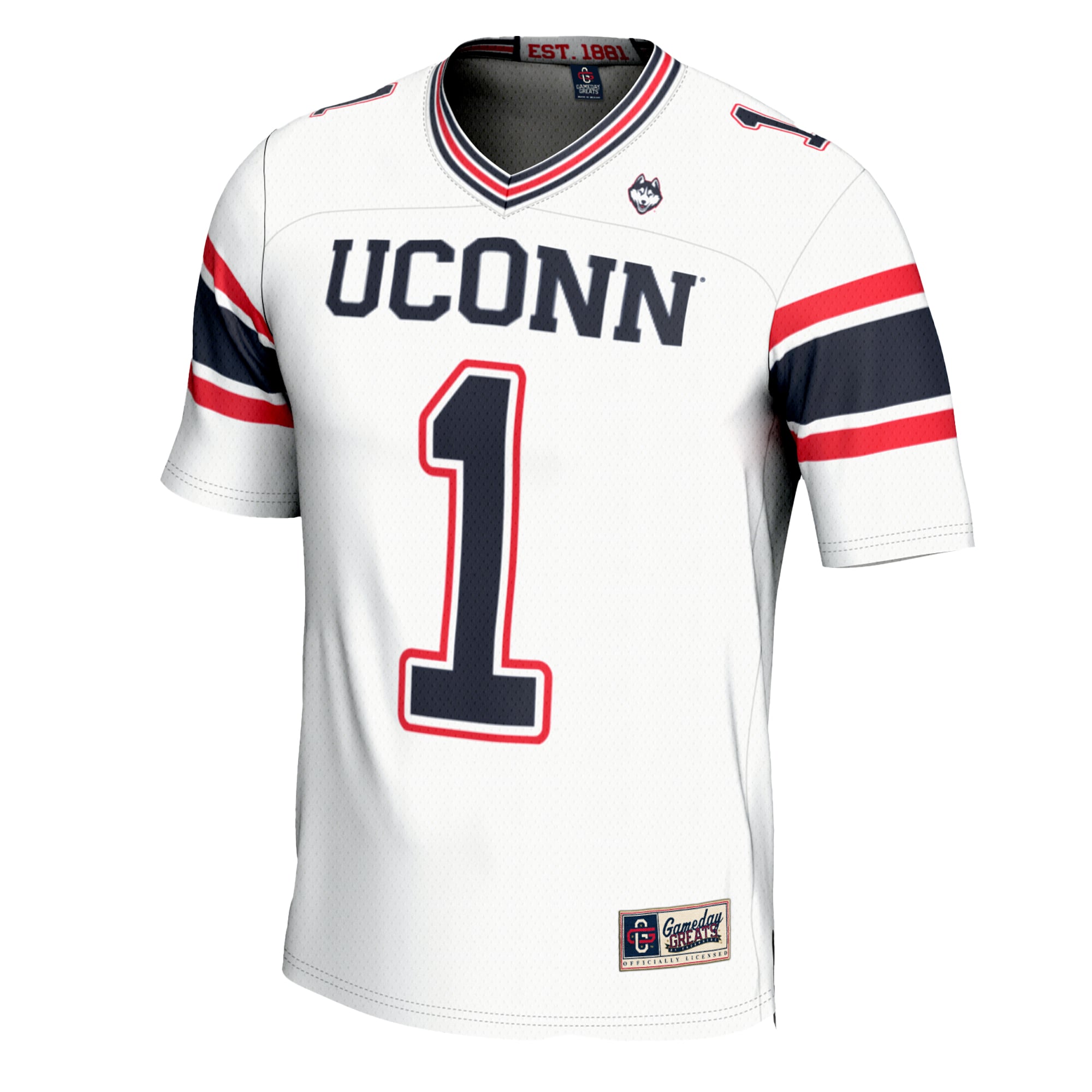 #1 UConn Huskies Football Jersey Cardinal - front view