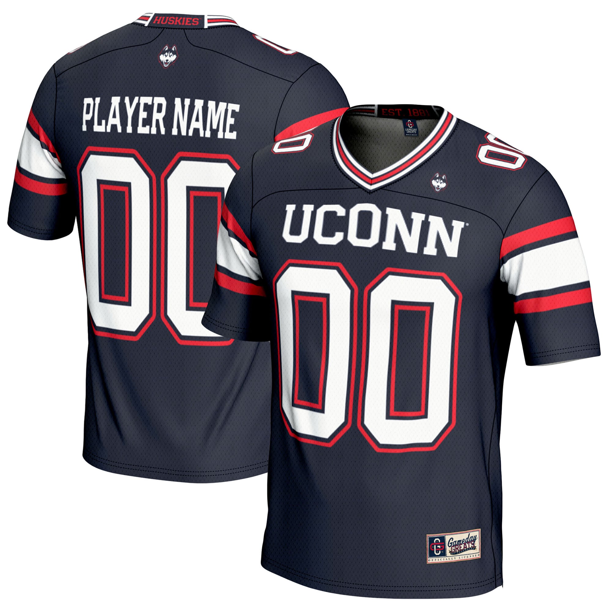 UConn Huskies Football Jersey Navy - front and back view