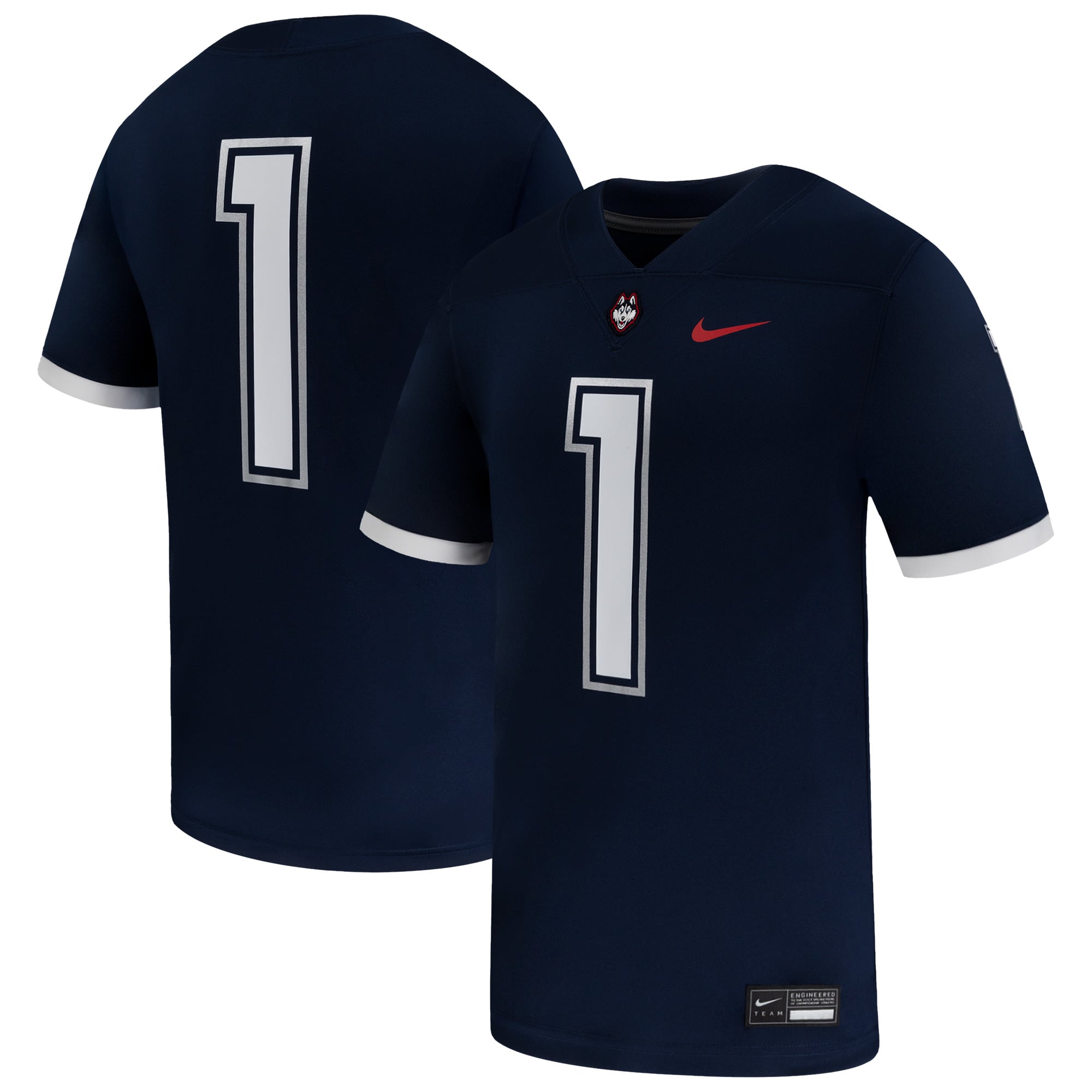 #1 UConn Huskies Football Jersey Navy - front and back view