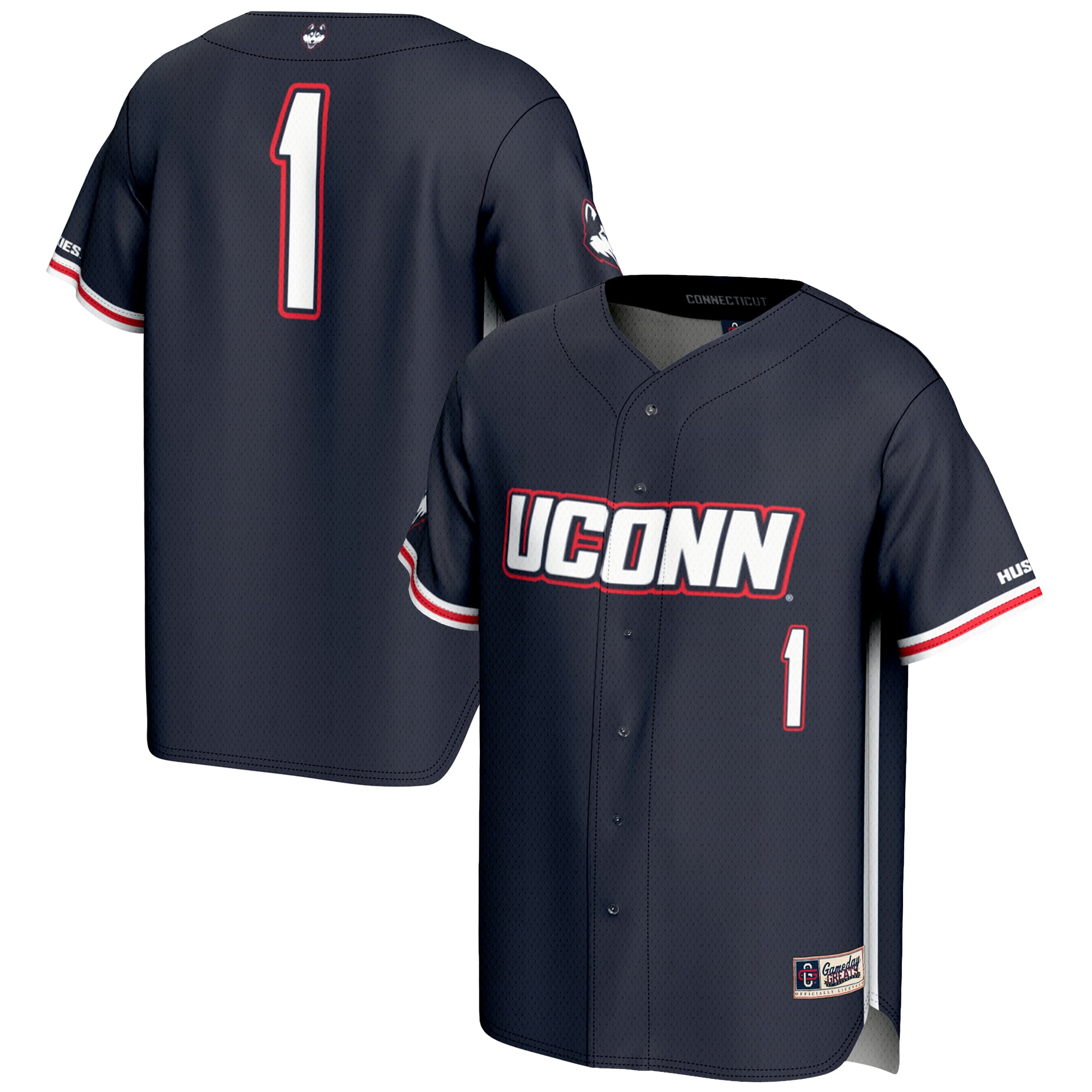 #1 UConn Huskies Lightweight Baseball Jersey Navy - front and back view