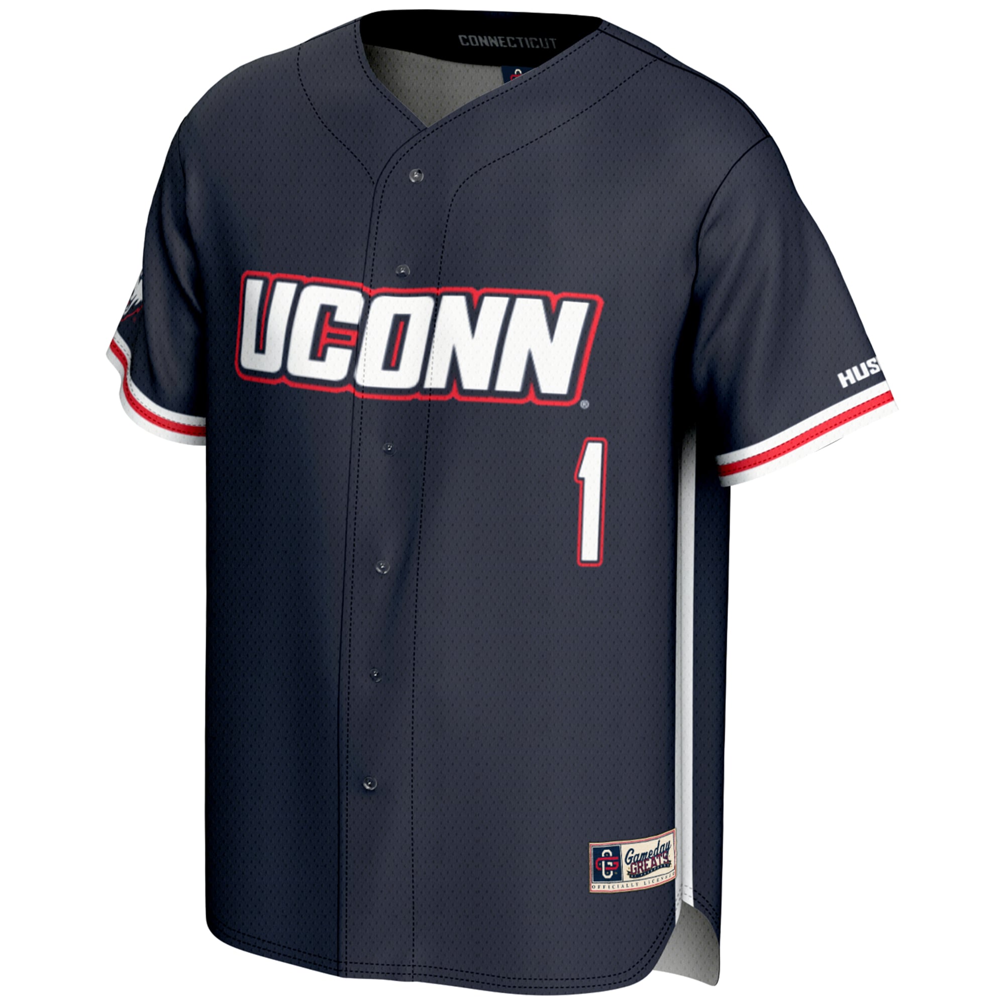 #1 UConn Huskies Lightweight Baseball Jersey Navy - front view