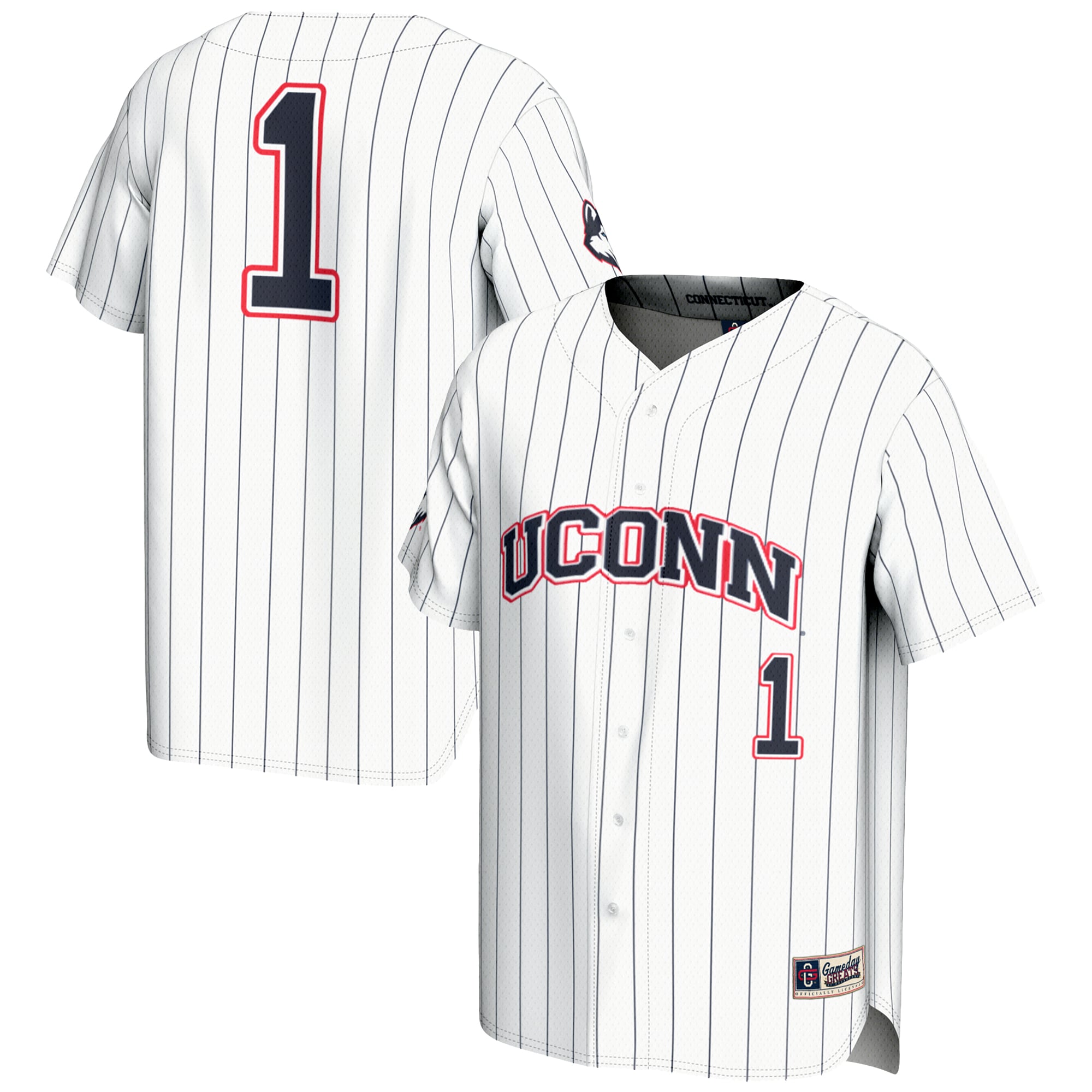 #1 UConn Huskies Lightweight Baseball Jersey White - front and back view