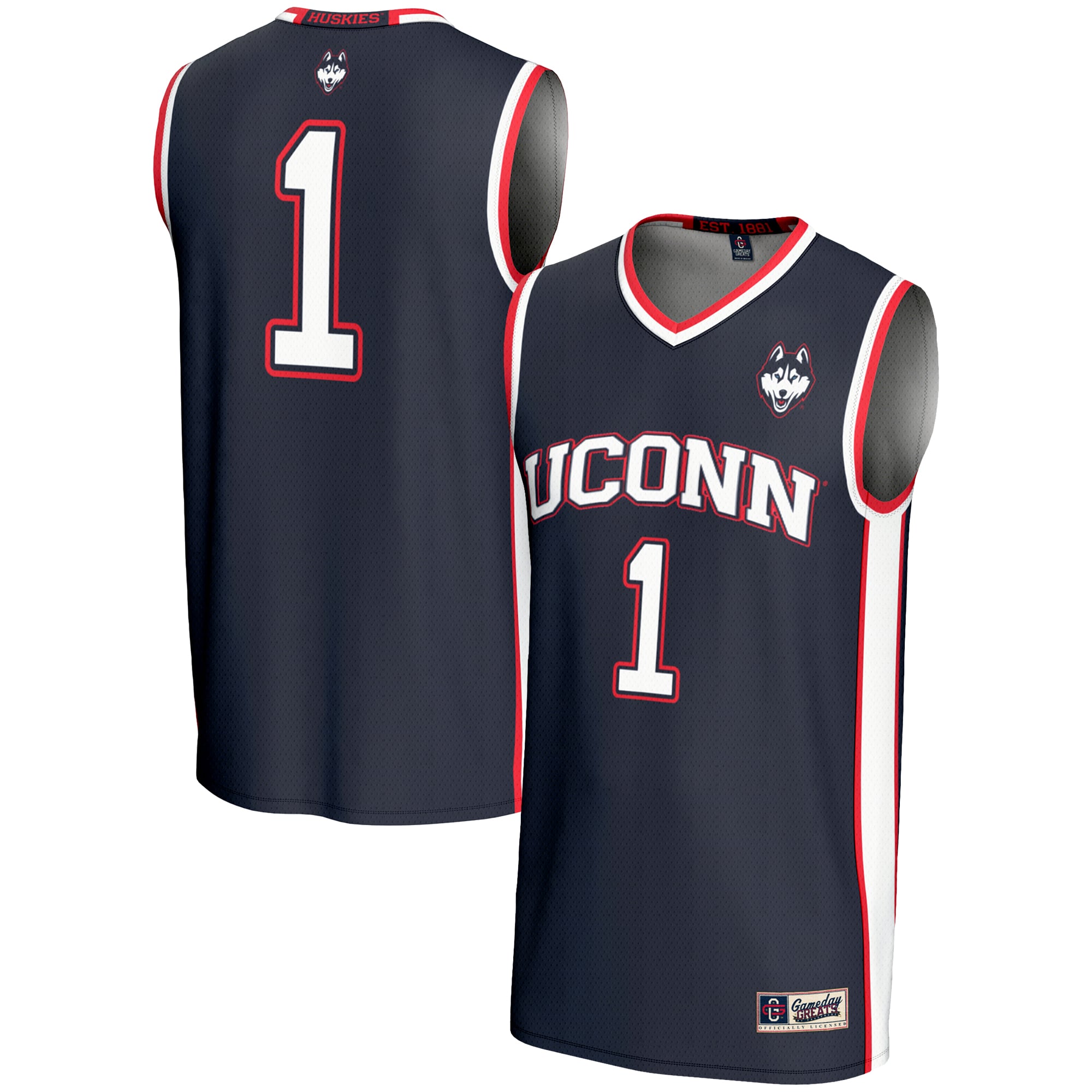 #1 UConn Huskies Lightweight Basketball Jersey Navy - front and back view