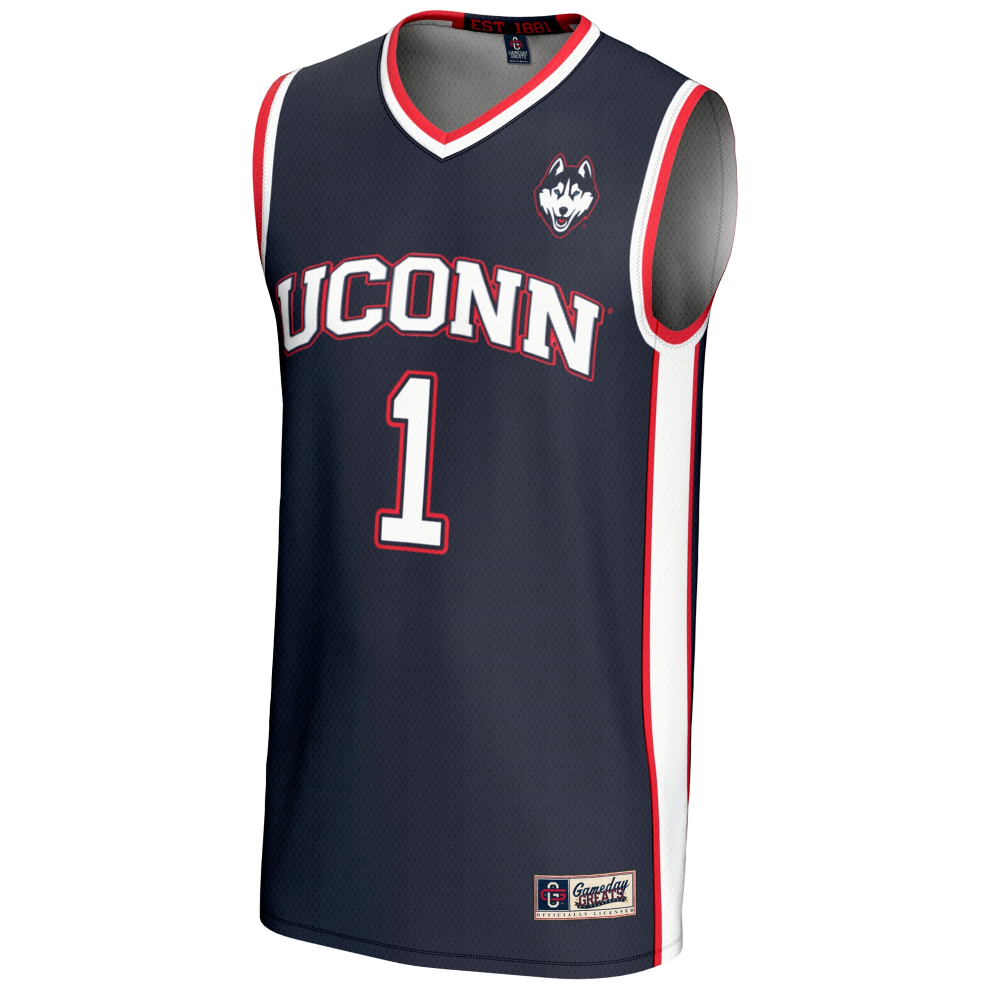 #1 UConn Huskies Lightweight Basketball Jersey Navy - front view