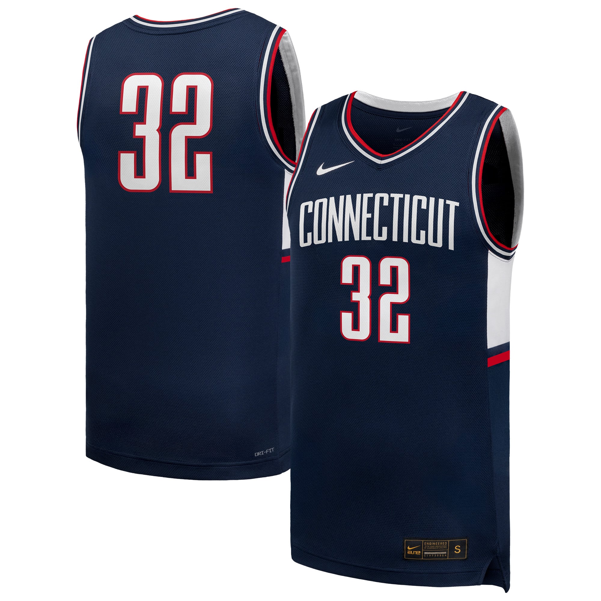 #32 UConn Huskies Retro Jersey Navy - front and back view