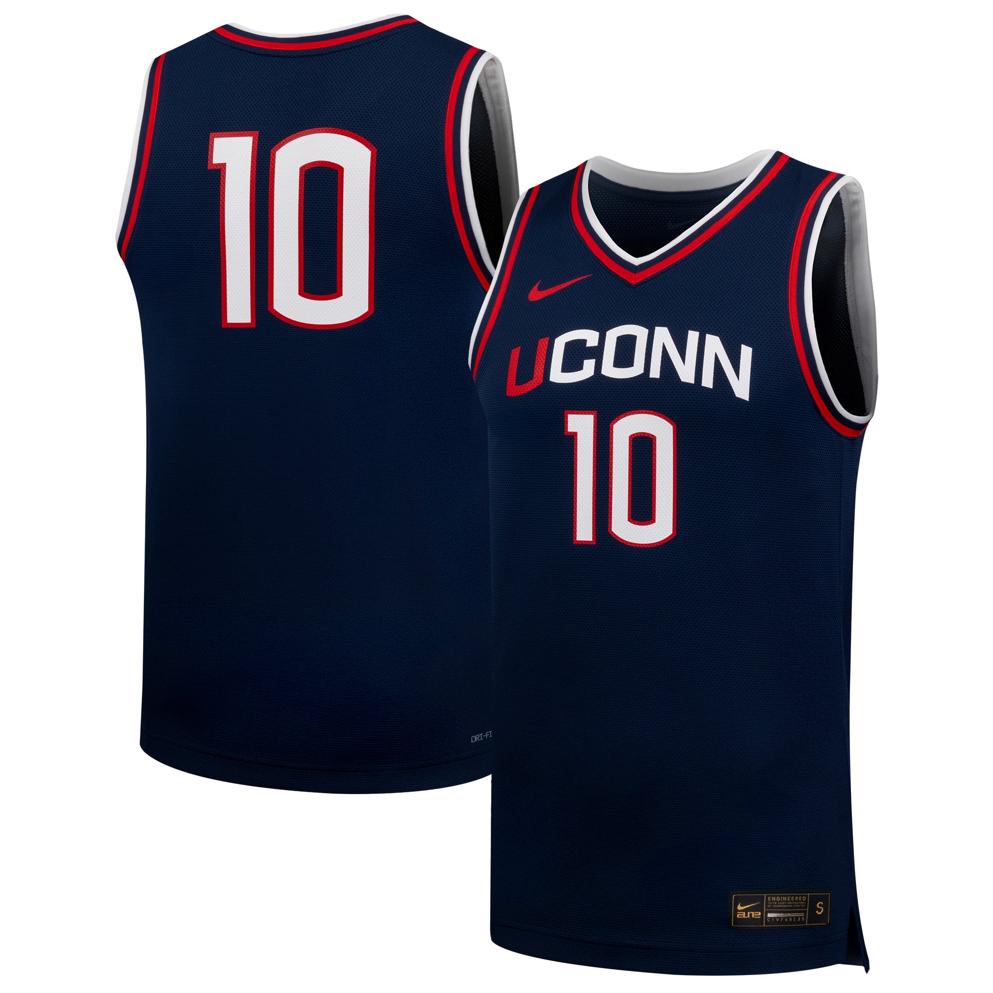 #10 UConn Huskies Unisex Basketball Jersey Navy - front and back view