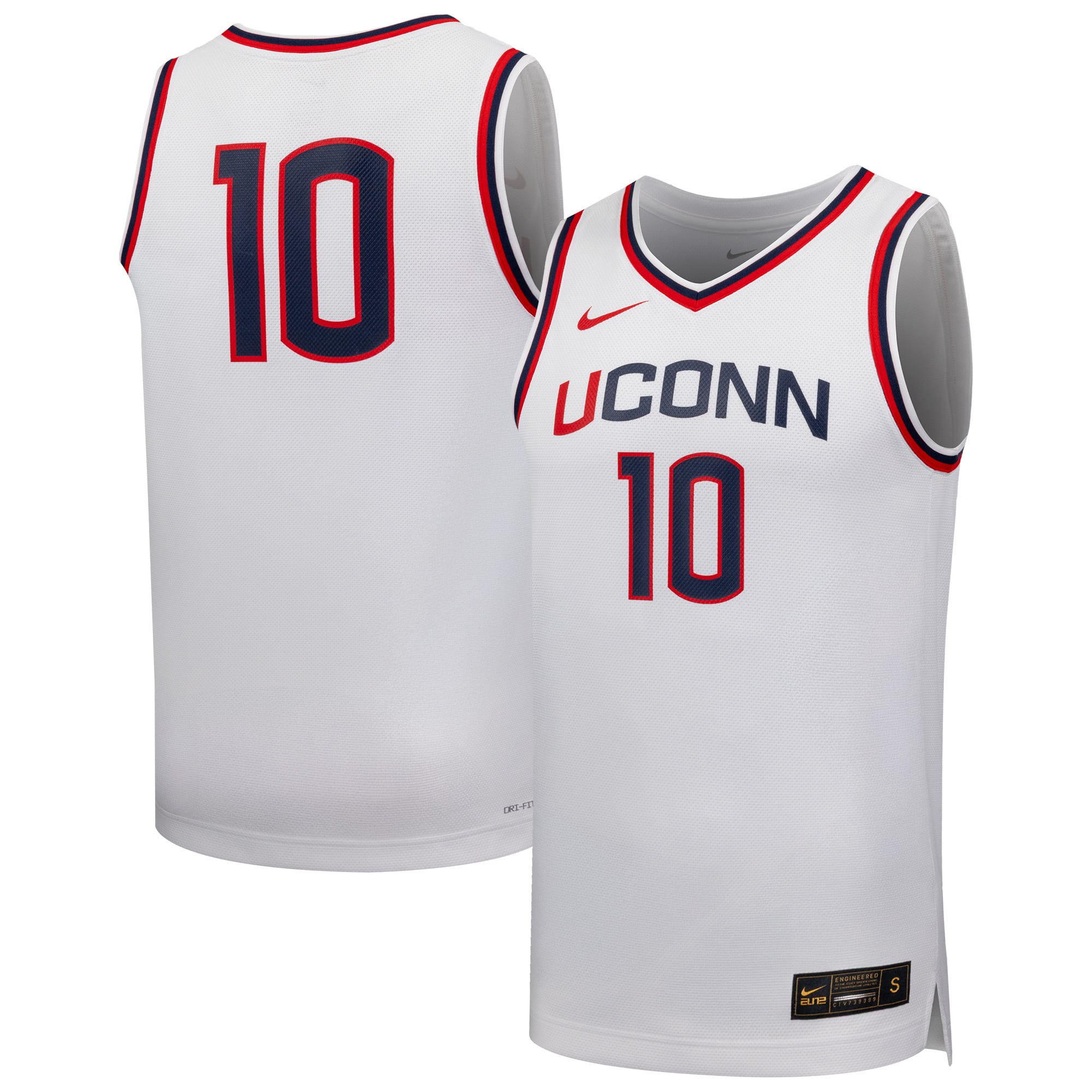 #10 UConn Huskies Unisex Basketball Jersey White - front and back view