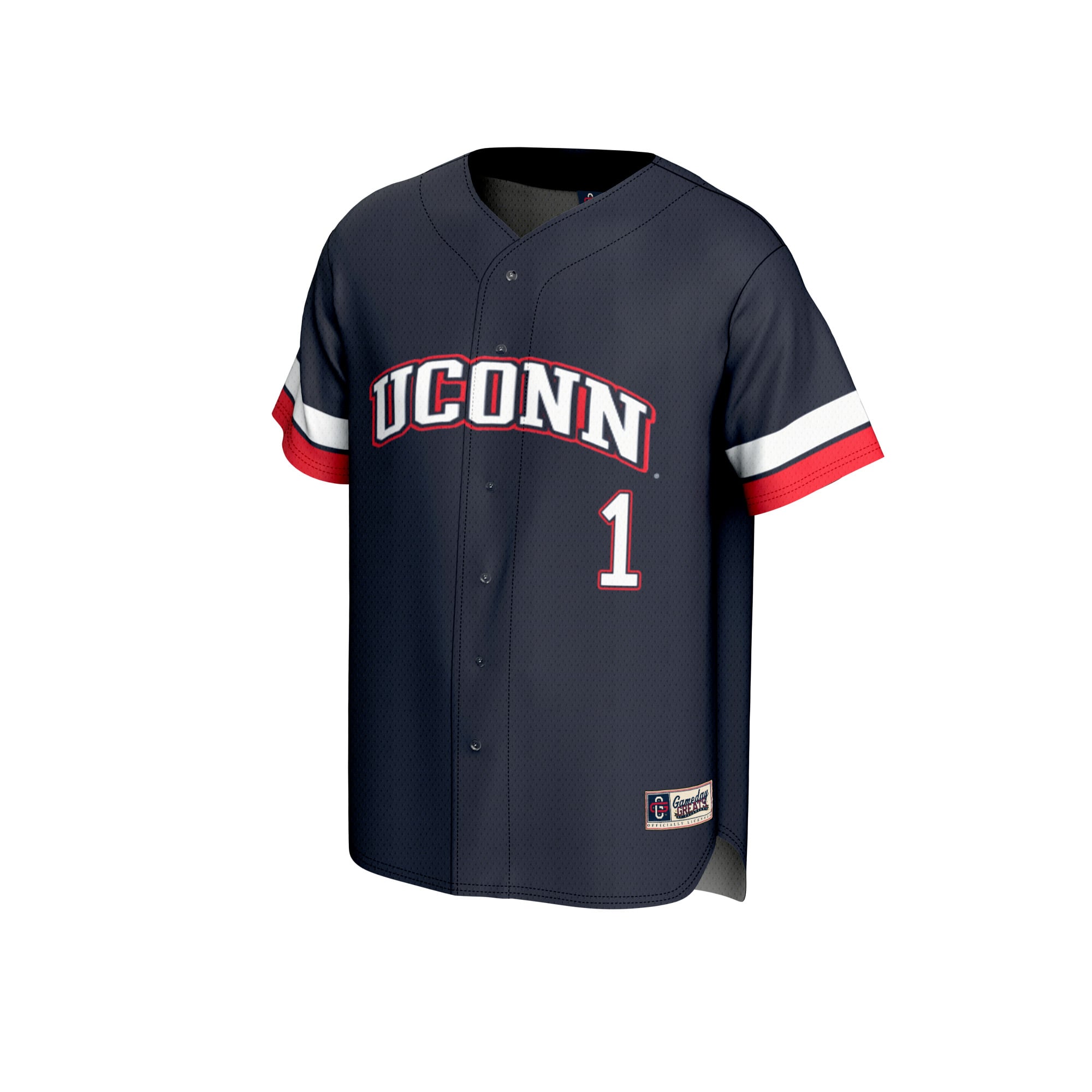#1 UConn Huskies Unisex Lightweight Collegiate Baseball Fashion Jersey Navy - front view