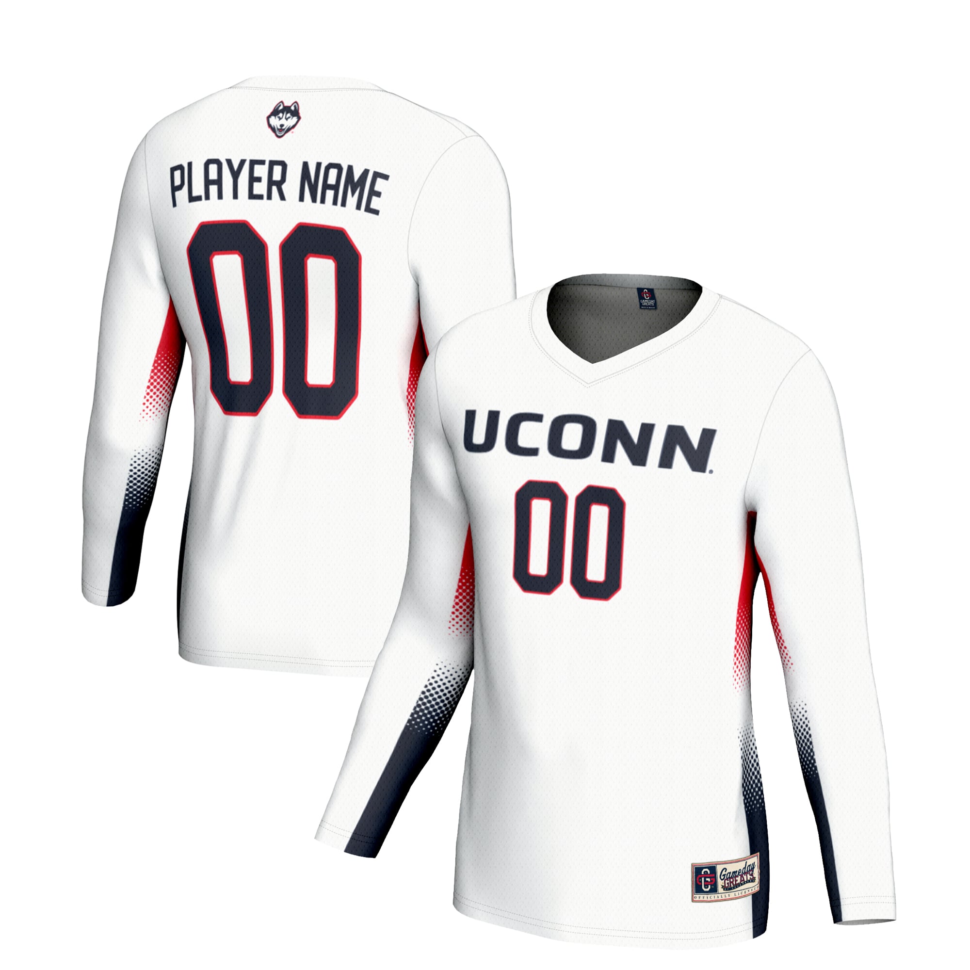UConn Huskies Unisex Lightweight Volleyball Jersey White - front and back view