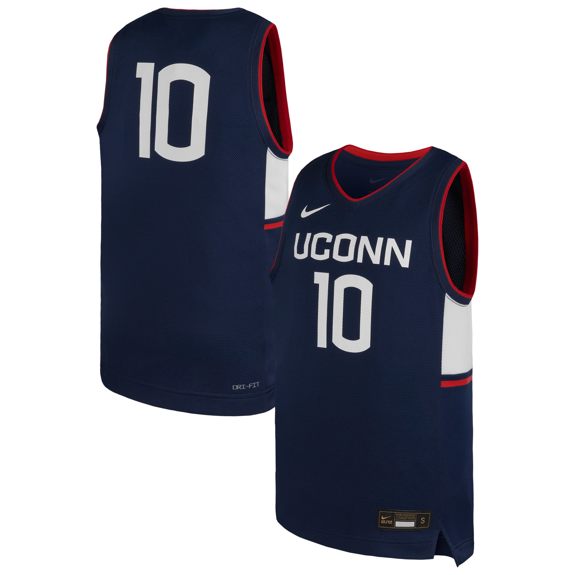 #10 UConn Huskies Youth Basketball Jersey Navy - front and back view